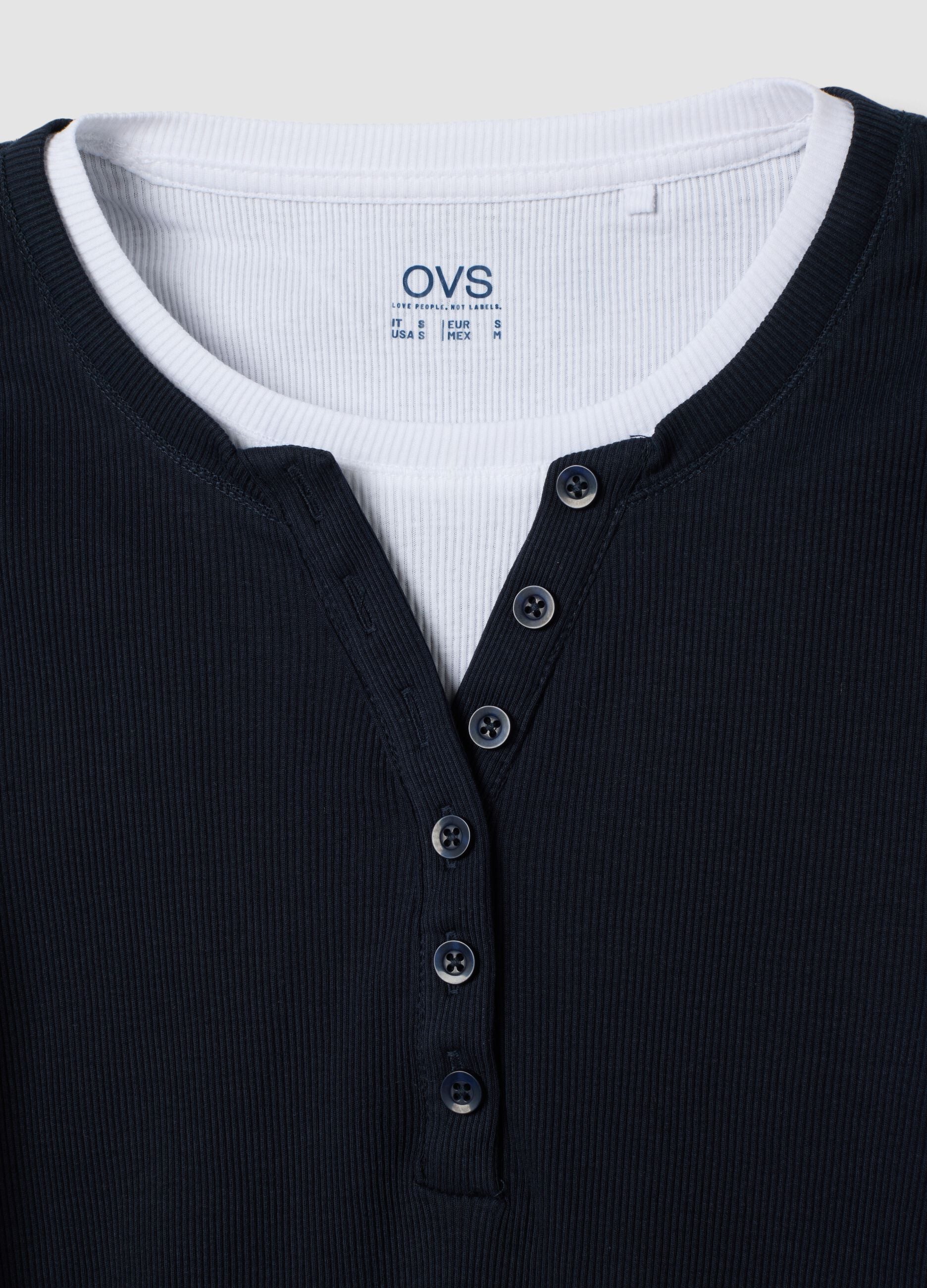 Blue long-sleeved pure cotton crew-neck T-shirt