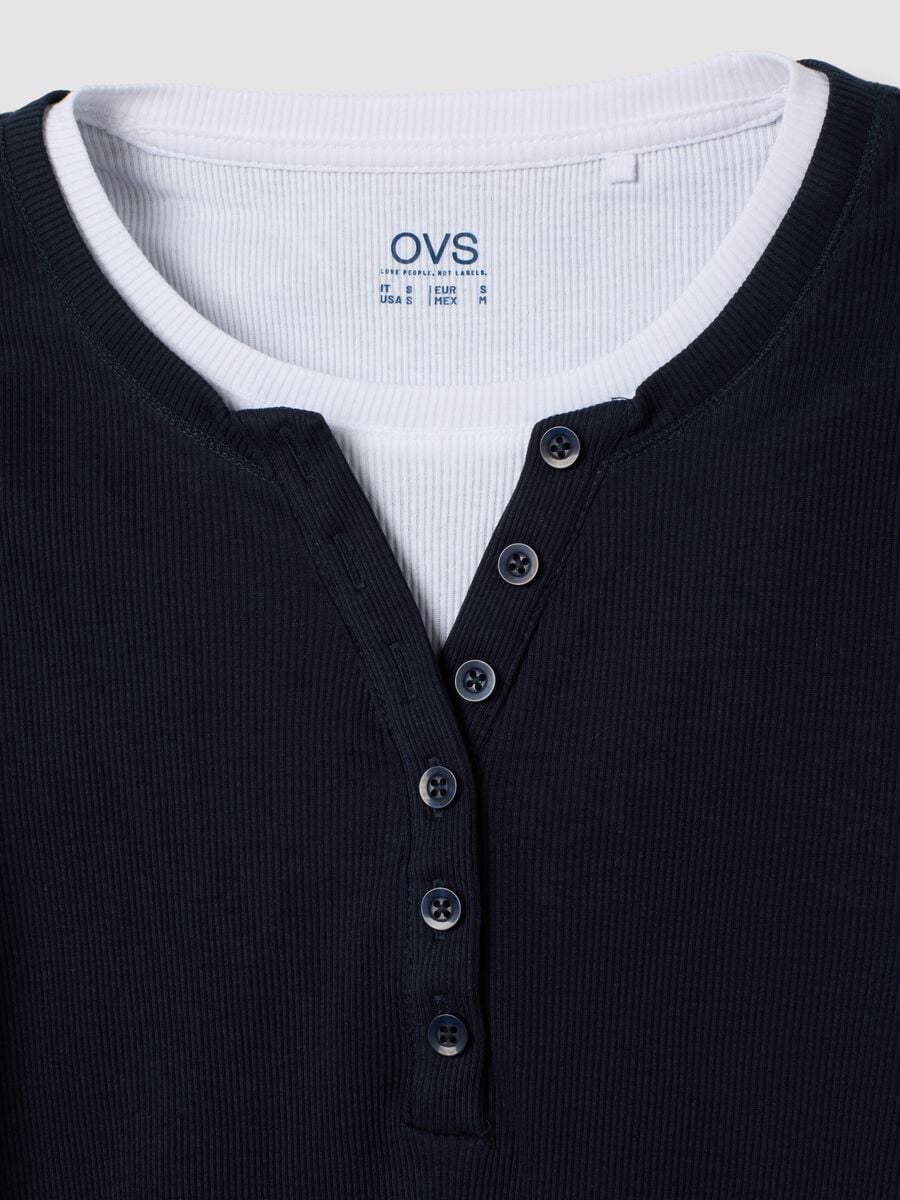 Blue long-sleeved pure cotton crew-neck T-shirt_6