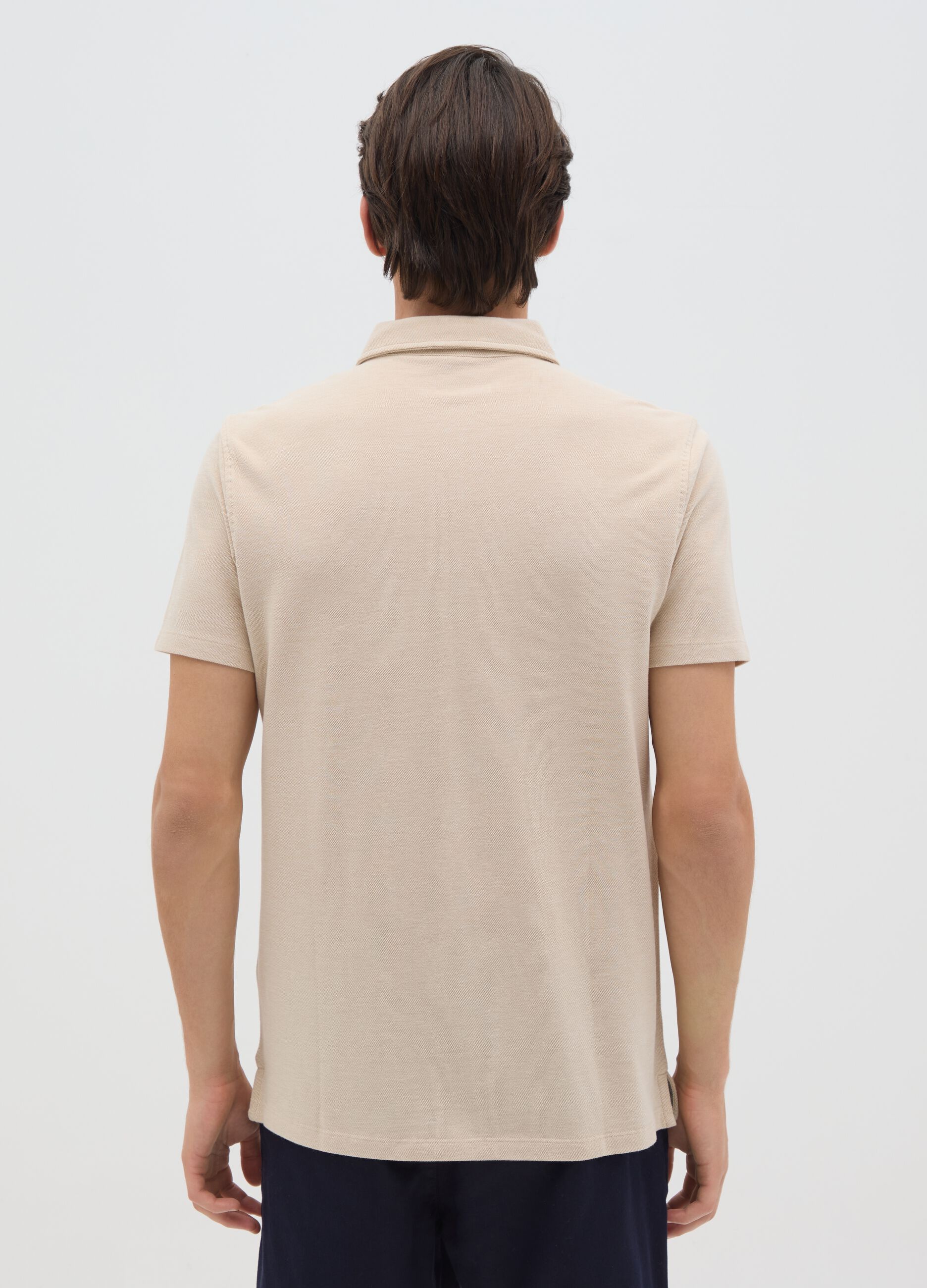 Men's beige regular fit polo shirt in pure cotton