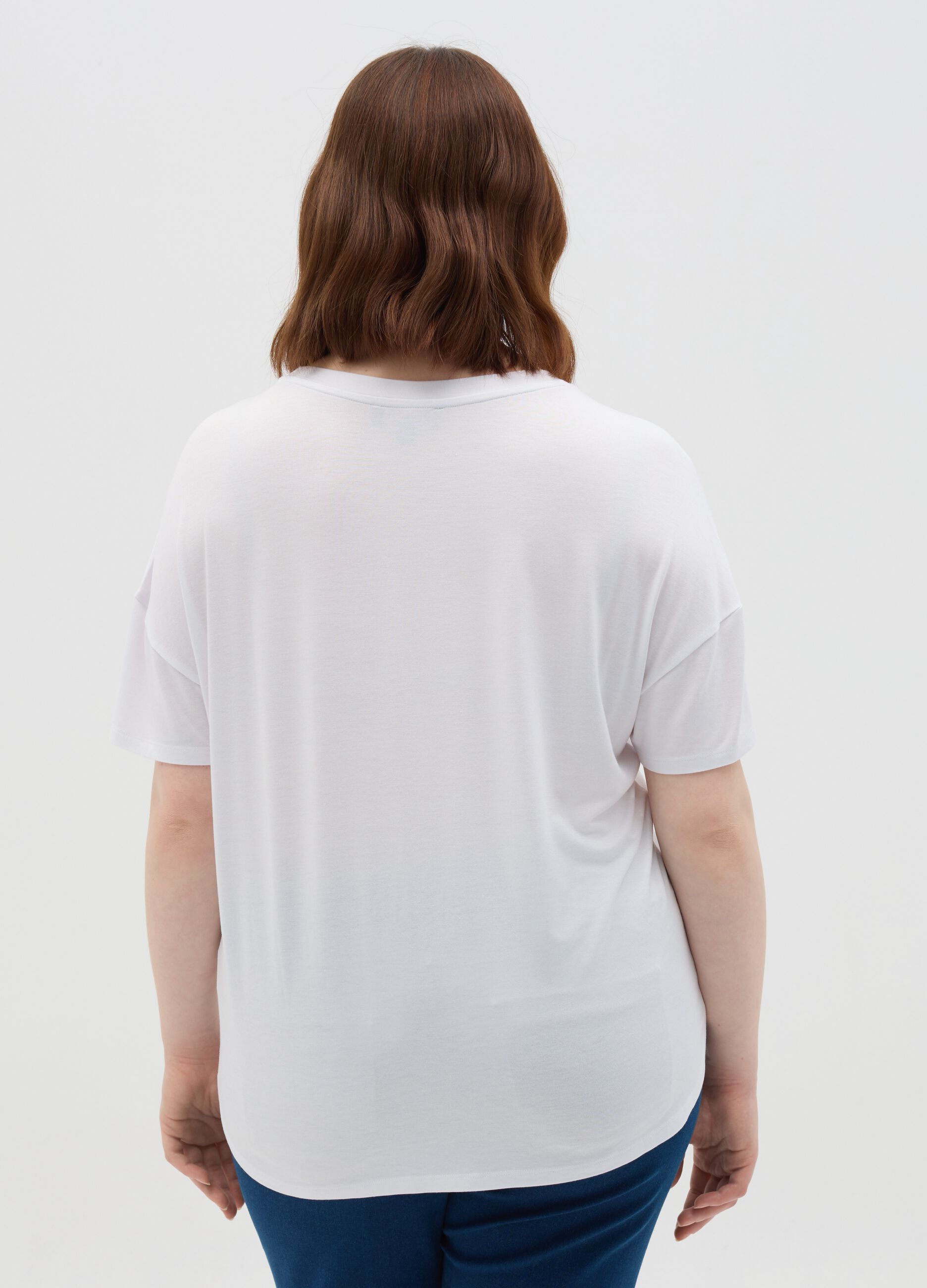 Curvy white regular-fit T-shirt in stretch viscose