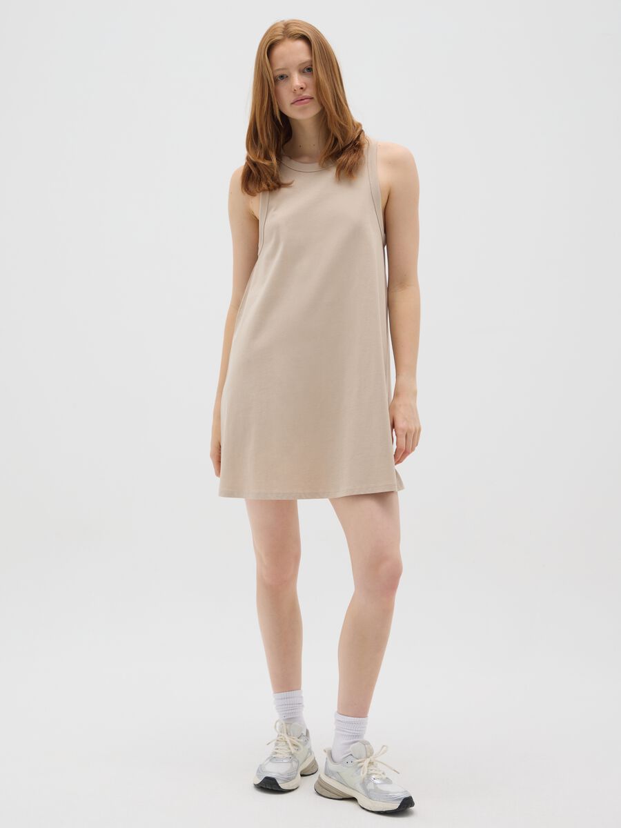 Women's dress in pure beige cotton_0