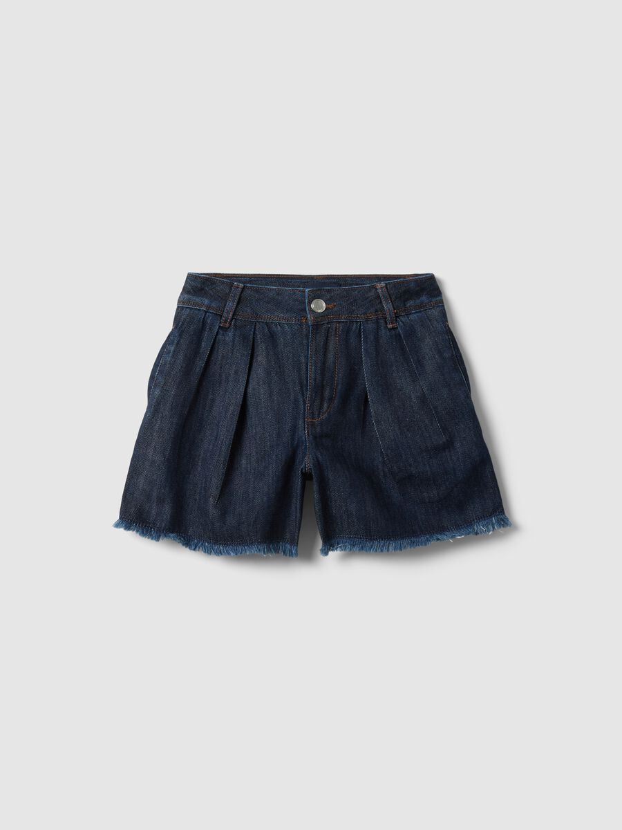 Girls' blue denim cotton blend shorts with regular fit_3