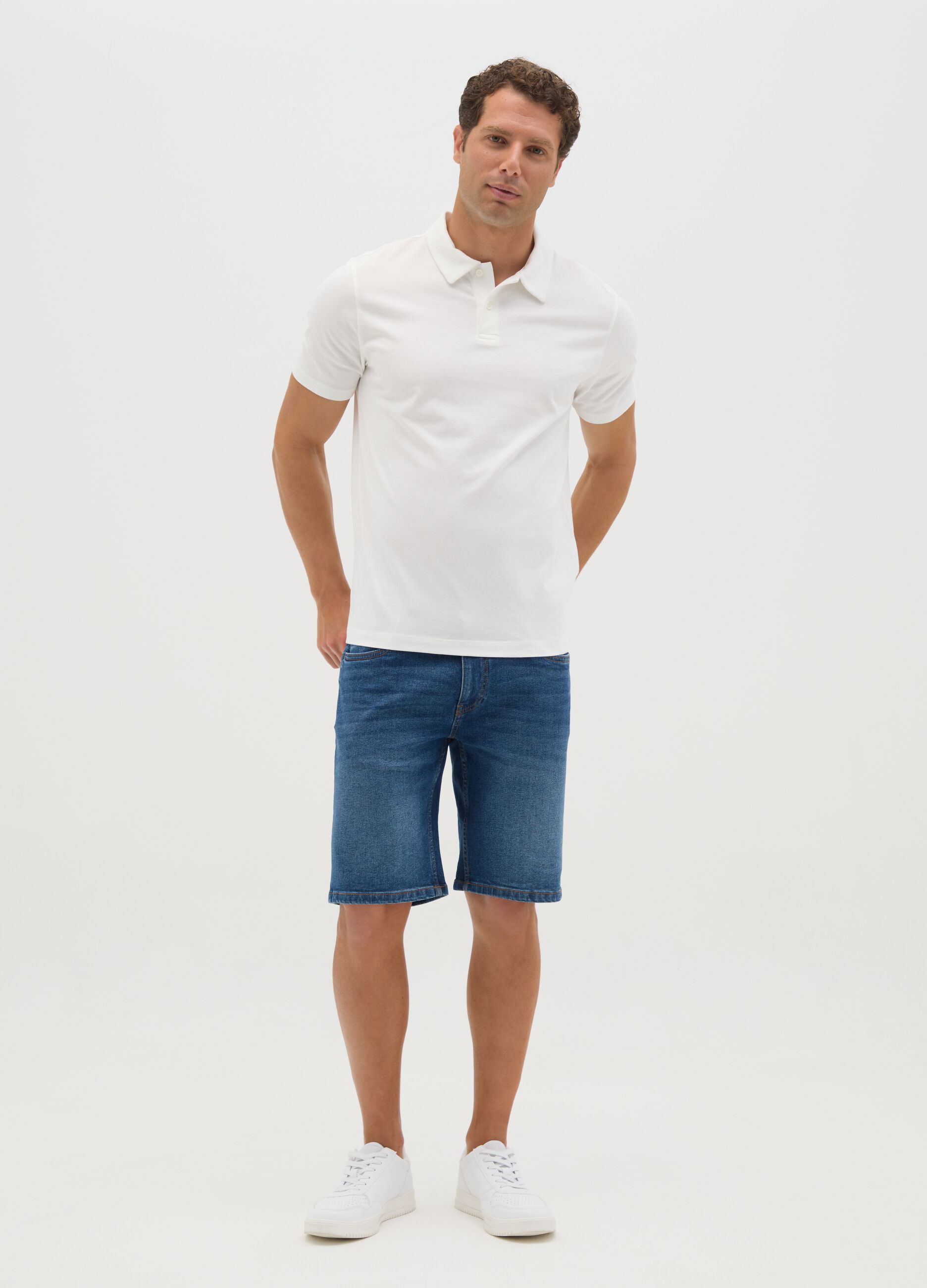Bermuda da uomo in denim blu slim fit