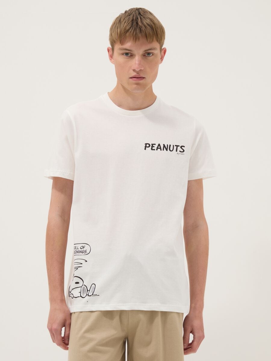 Set pigiama corto bianco in puro cotone organico con stampa Peanuts regular fit_1