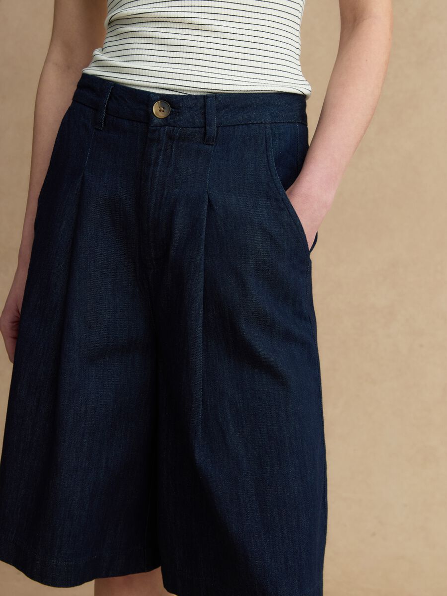 Shorts in puro cotone blu wide leg_3