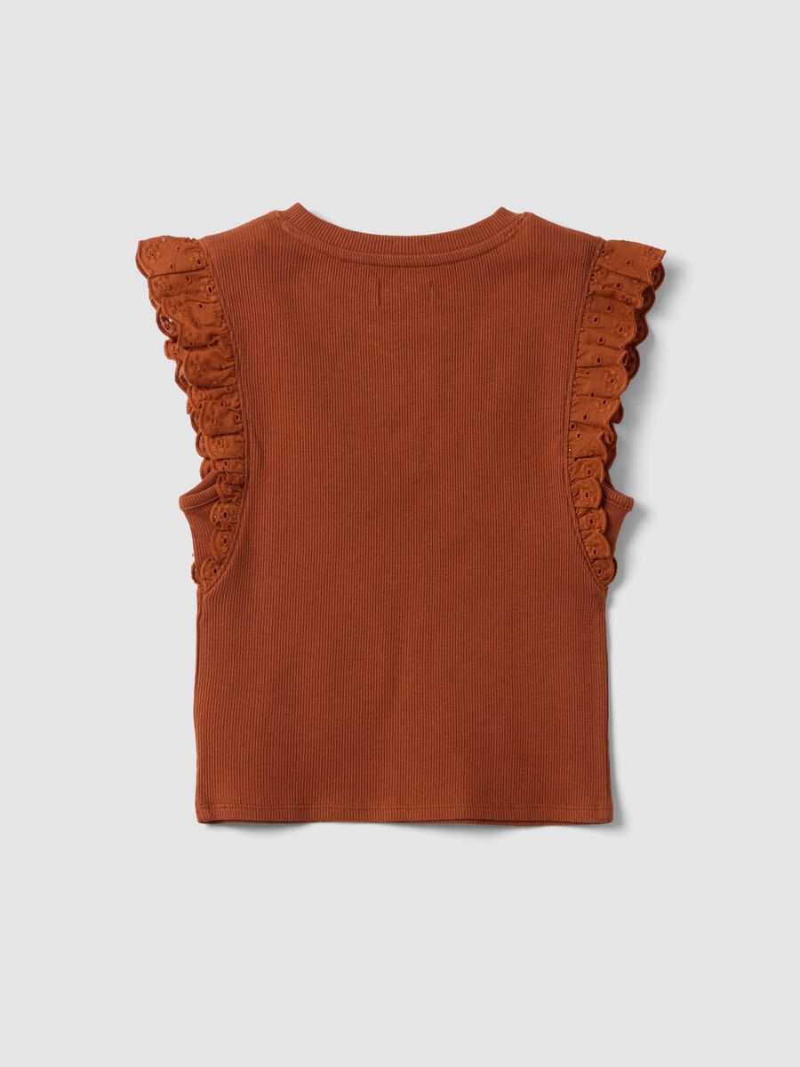 Brown stretch cotton T-shirt with ruffles_4