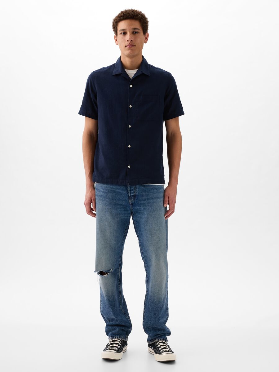 Linen and cotton short-sleeved shirt_1