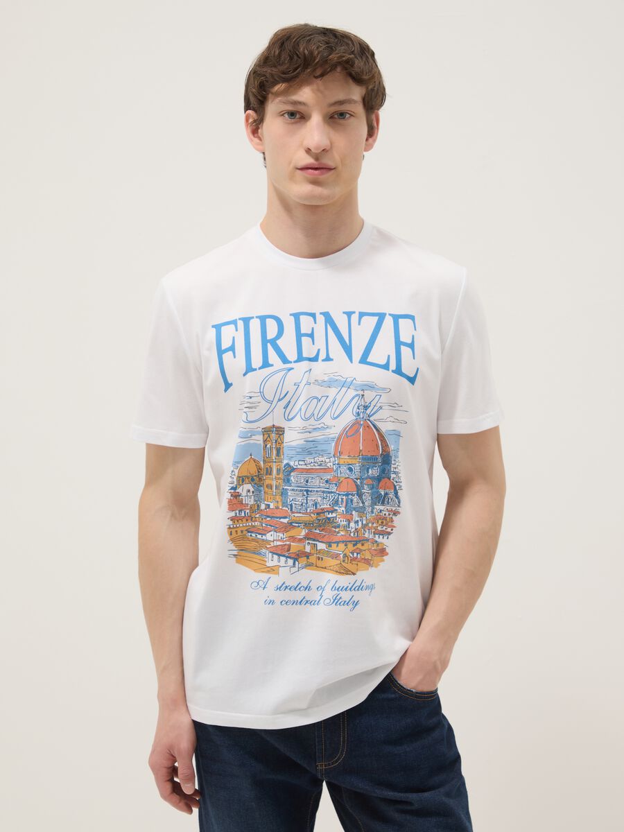 White pure cotton T-shirt with front print, regular fit_0