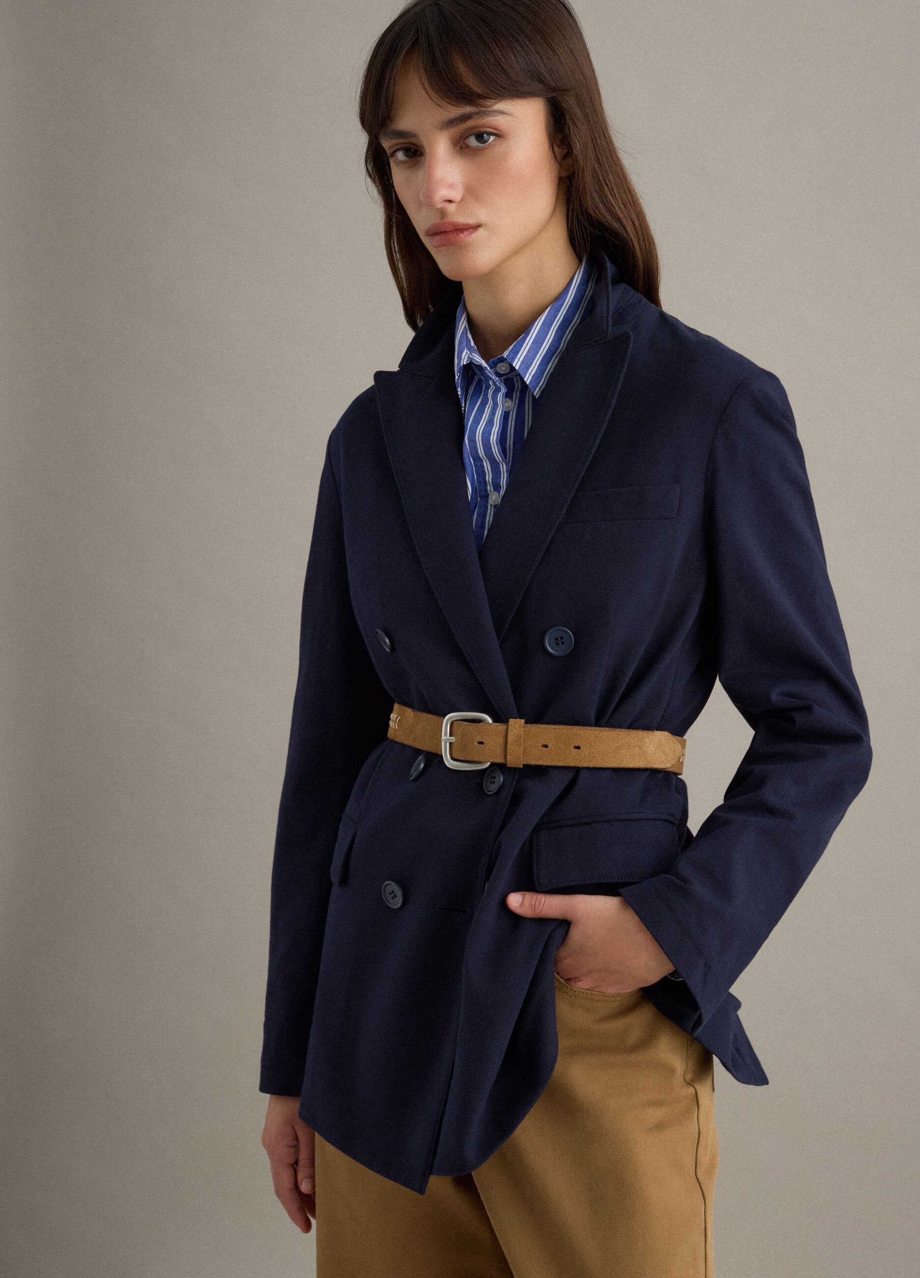 Blue Stretch Cotton Blazer Regular Fit