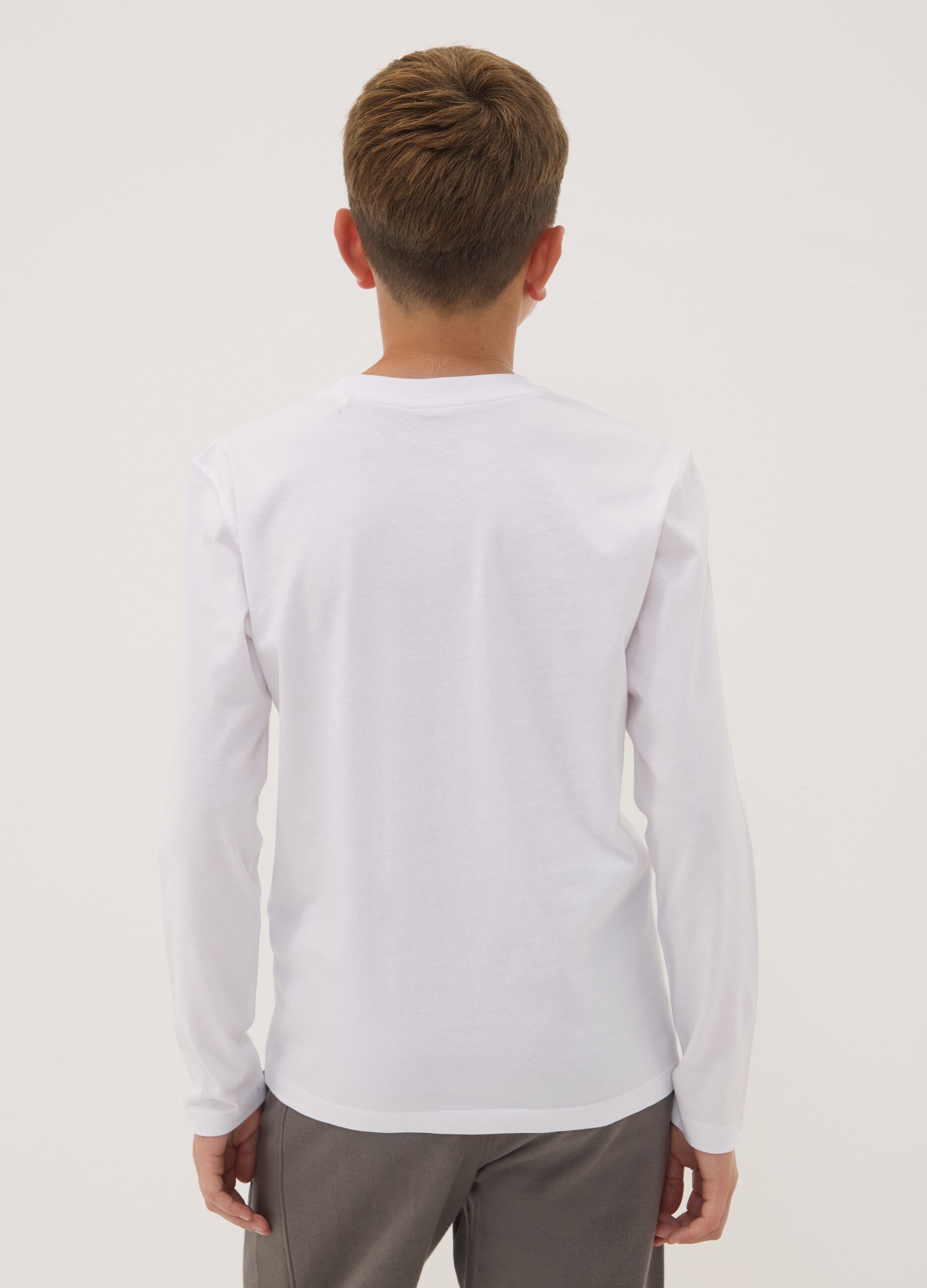 White pure organic cotton crew-neck T-shirt with skull print for boys