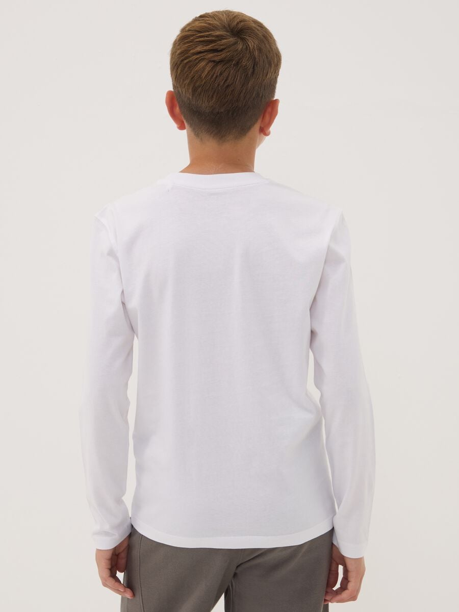 White pure organic cotton crew-neck T-shirt with skull print for boys_2