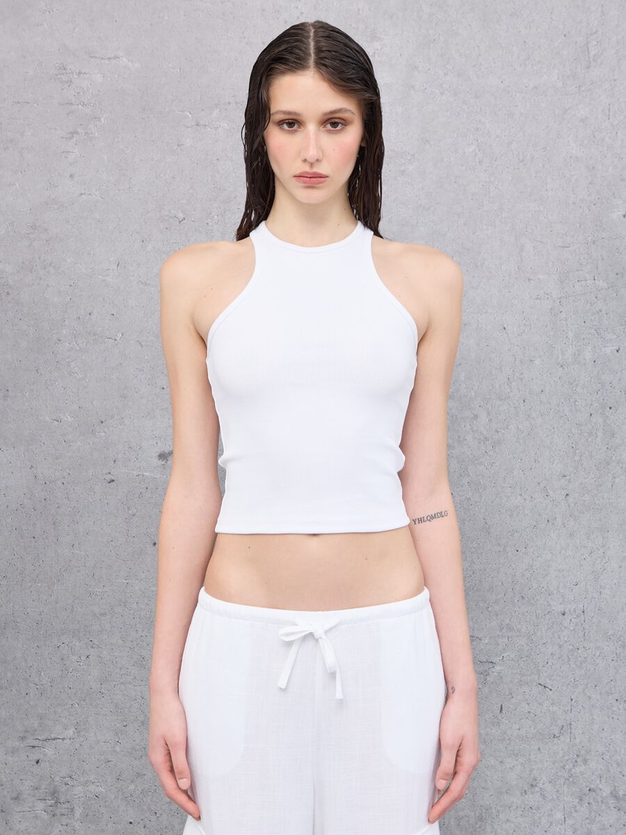 White Crew Neck Tank Top_0