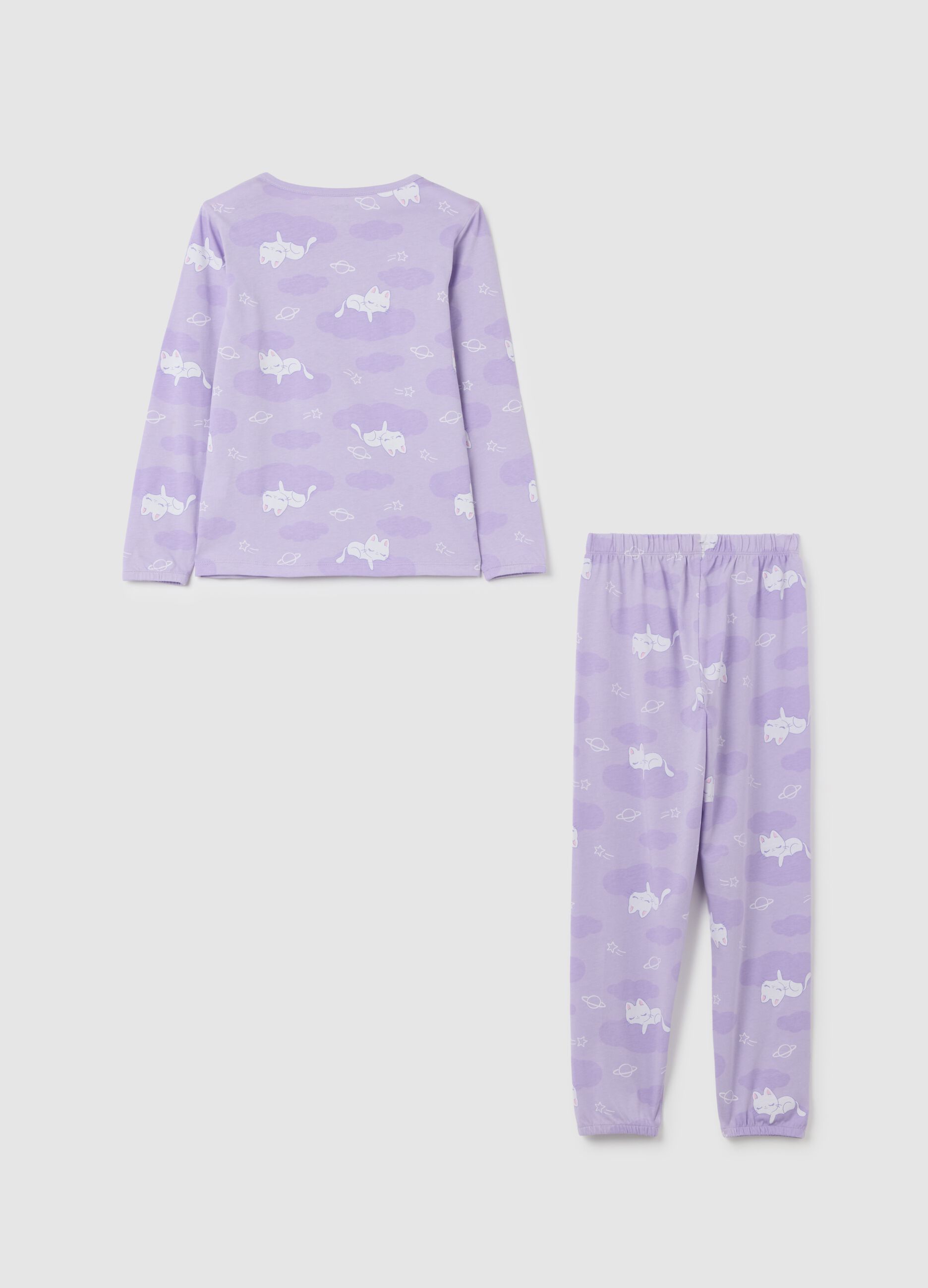 Girls' pure cotton purple pyjamas