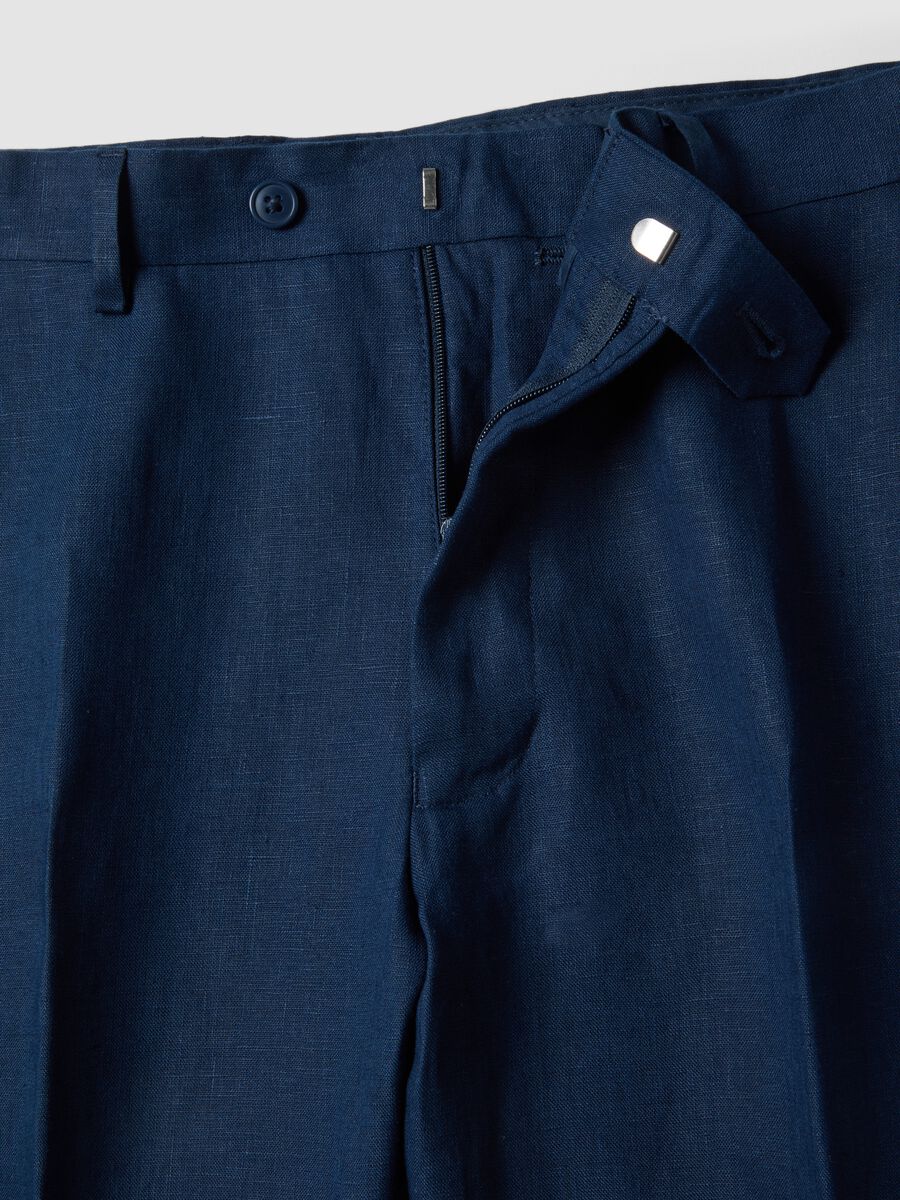Pantaloni formali in puro lino blu slim fit_5