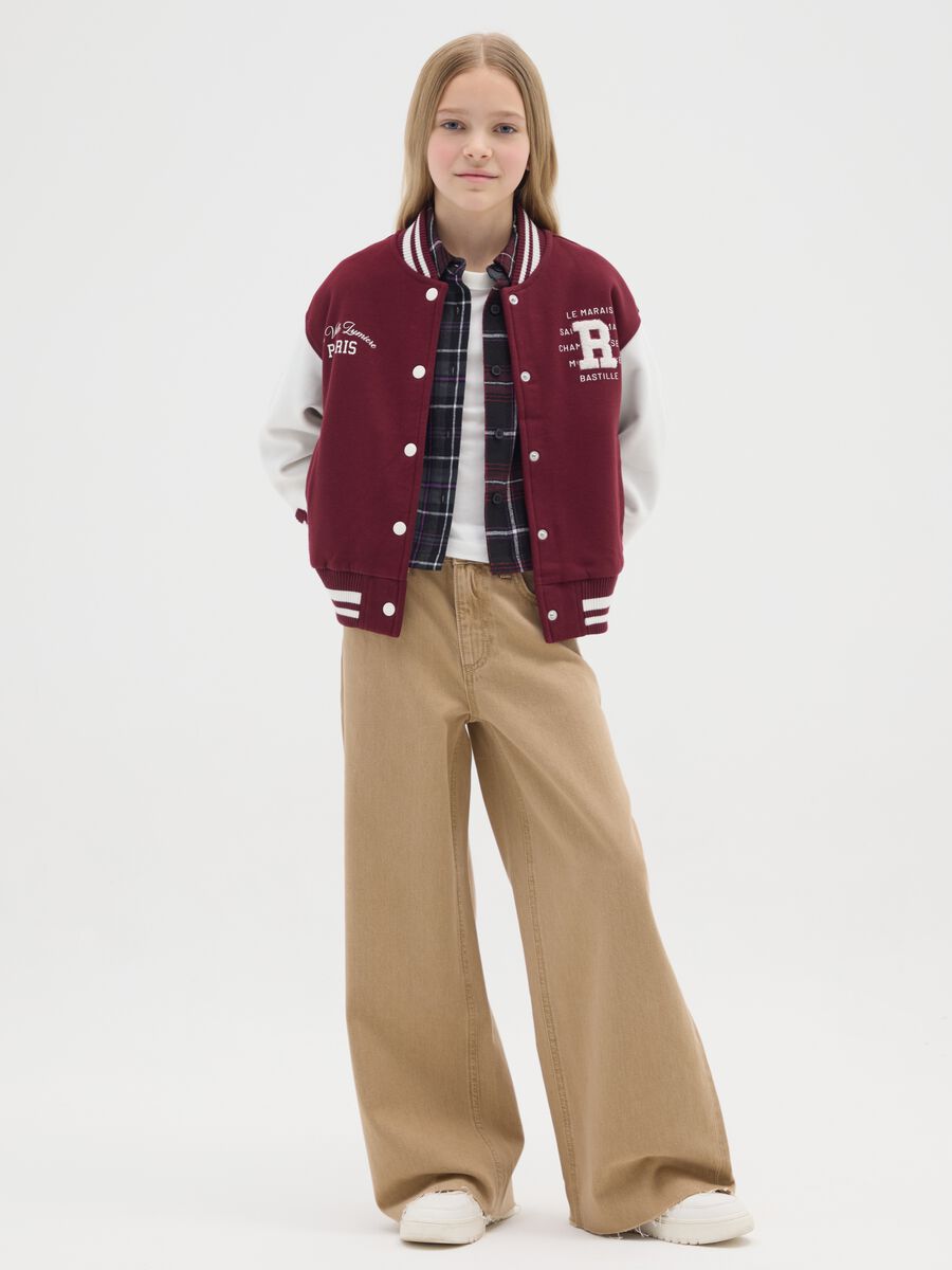 Pantaloni da ragazza in puro cotone beige wide leg_0