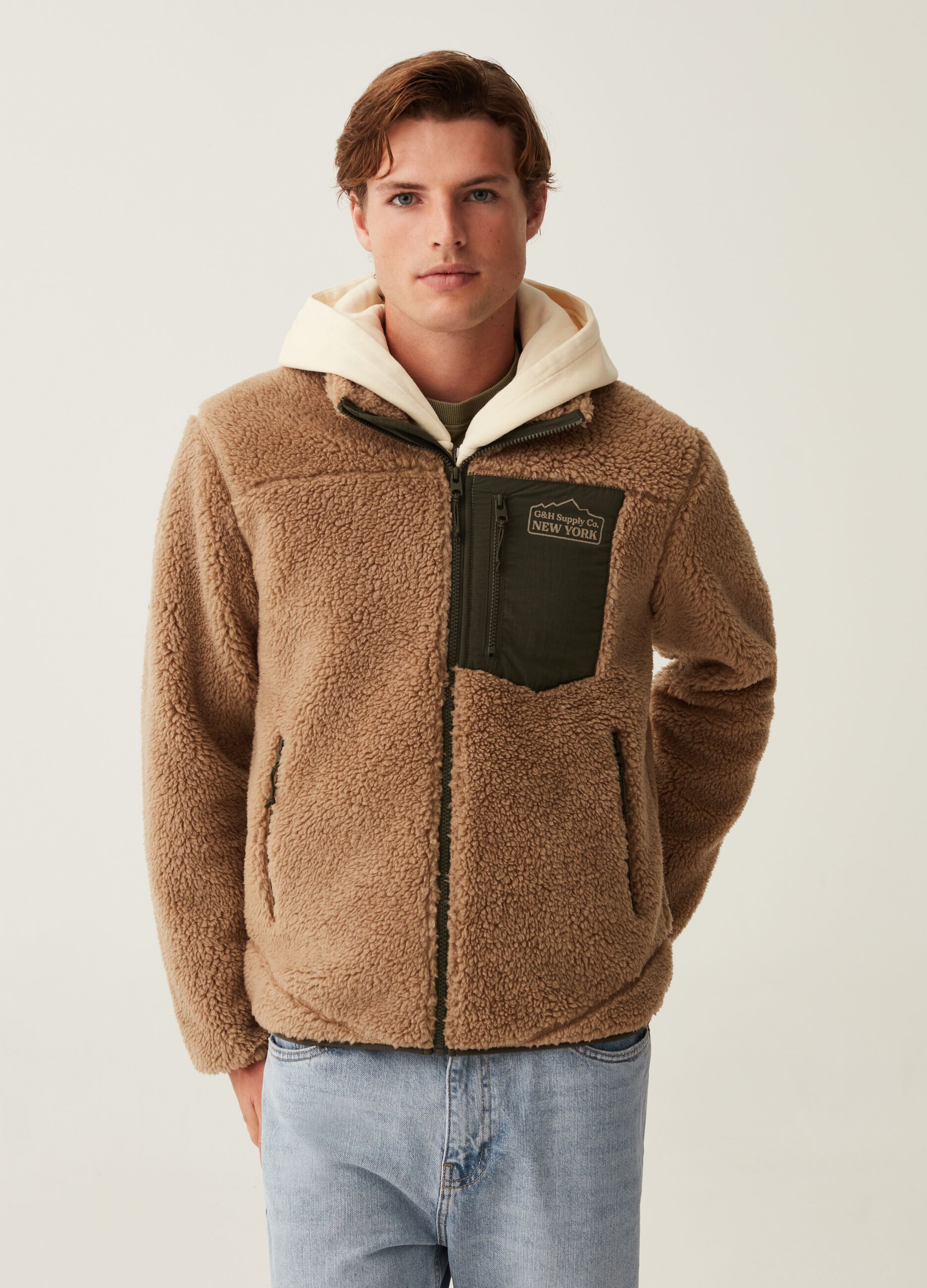 Full-zip in sherpa con tasche_1