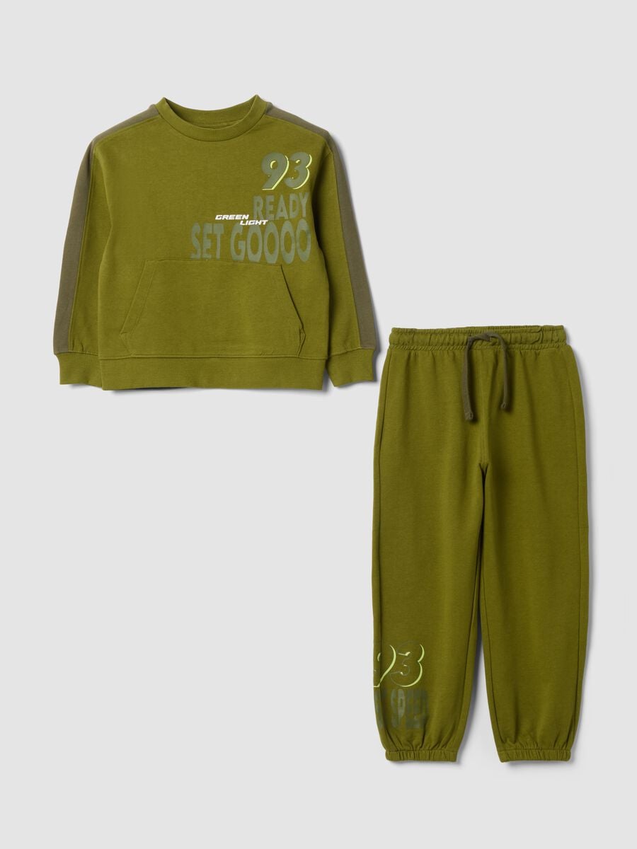 Green 100% cotton tracksuit with crew-neck sweatshirt_0