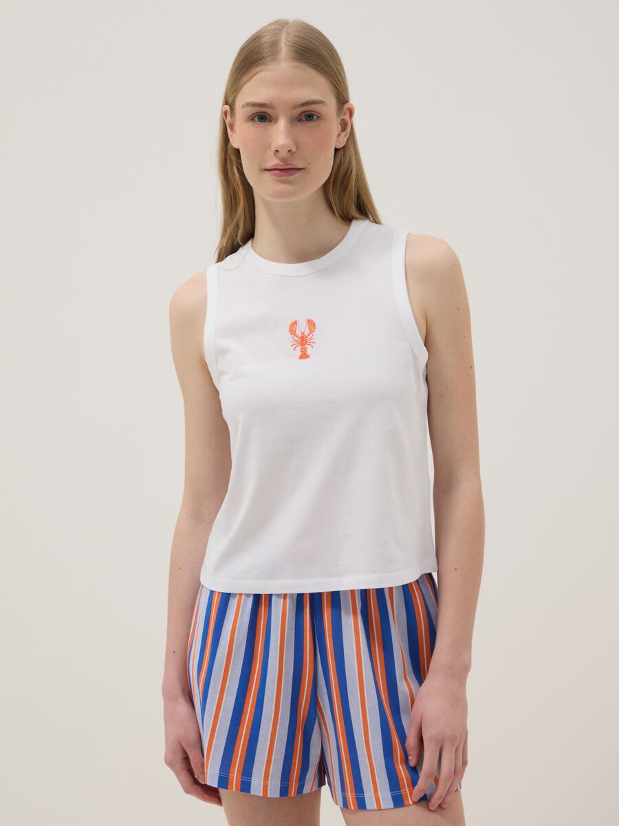 Multicolour pure cotton short pyjamas, regular fit, with embroidery_1