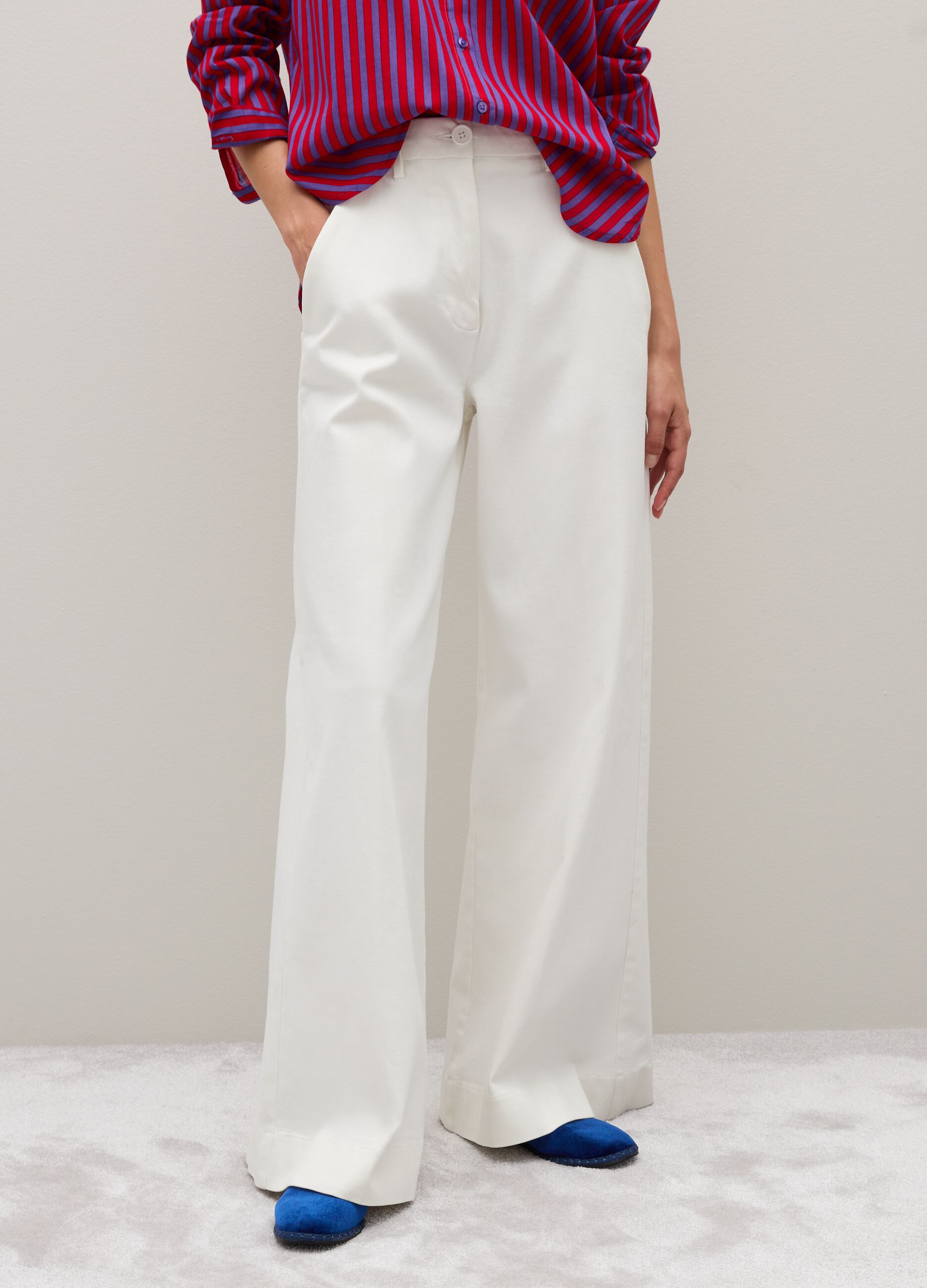 Wide-Leg White Denim Jeans in Cotton Blend 
