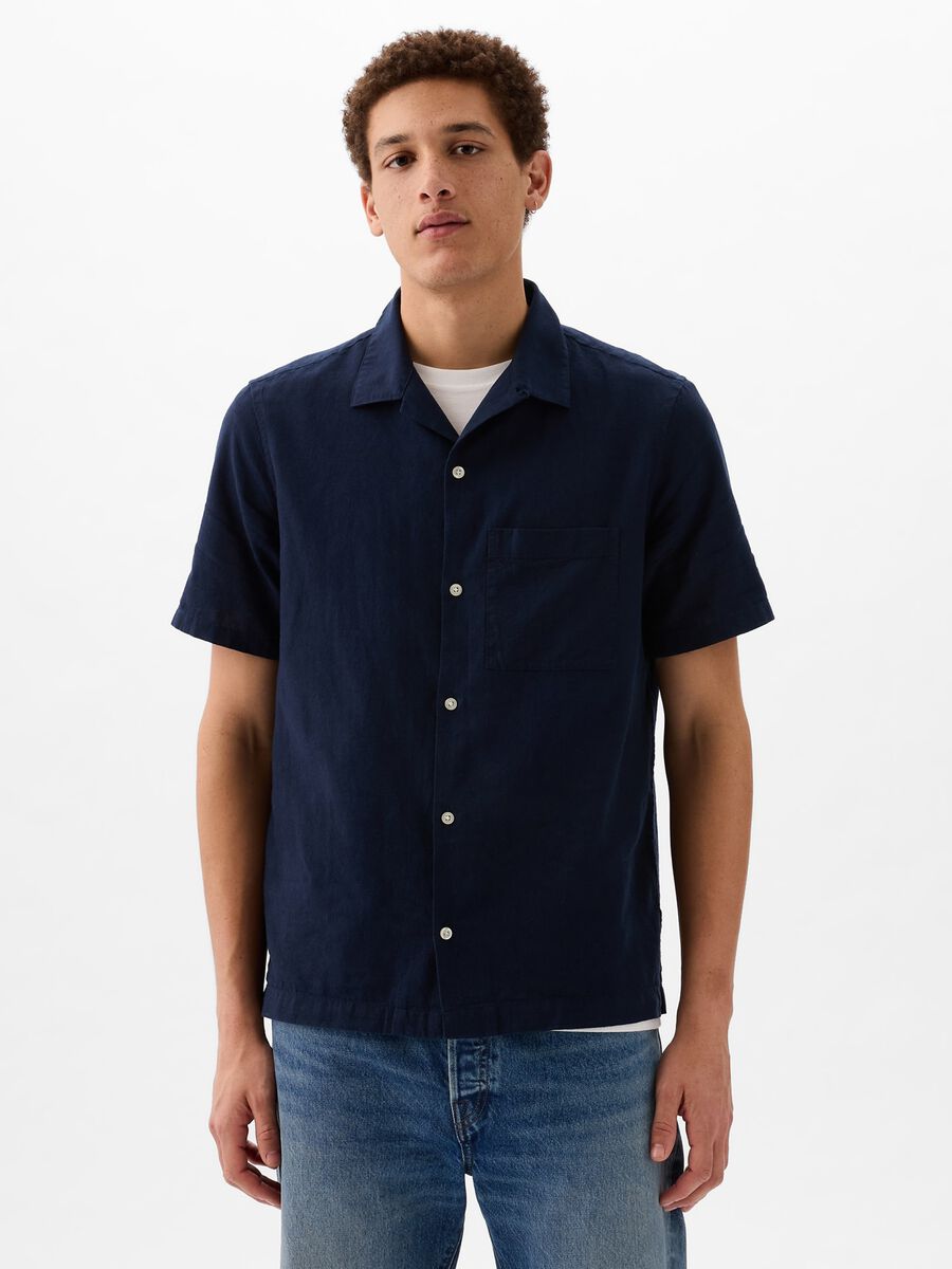 Linen and cotton short-sleeved shirt_0