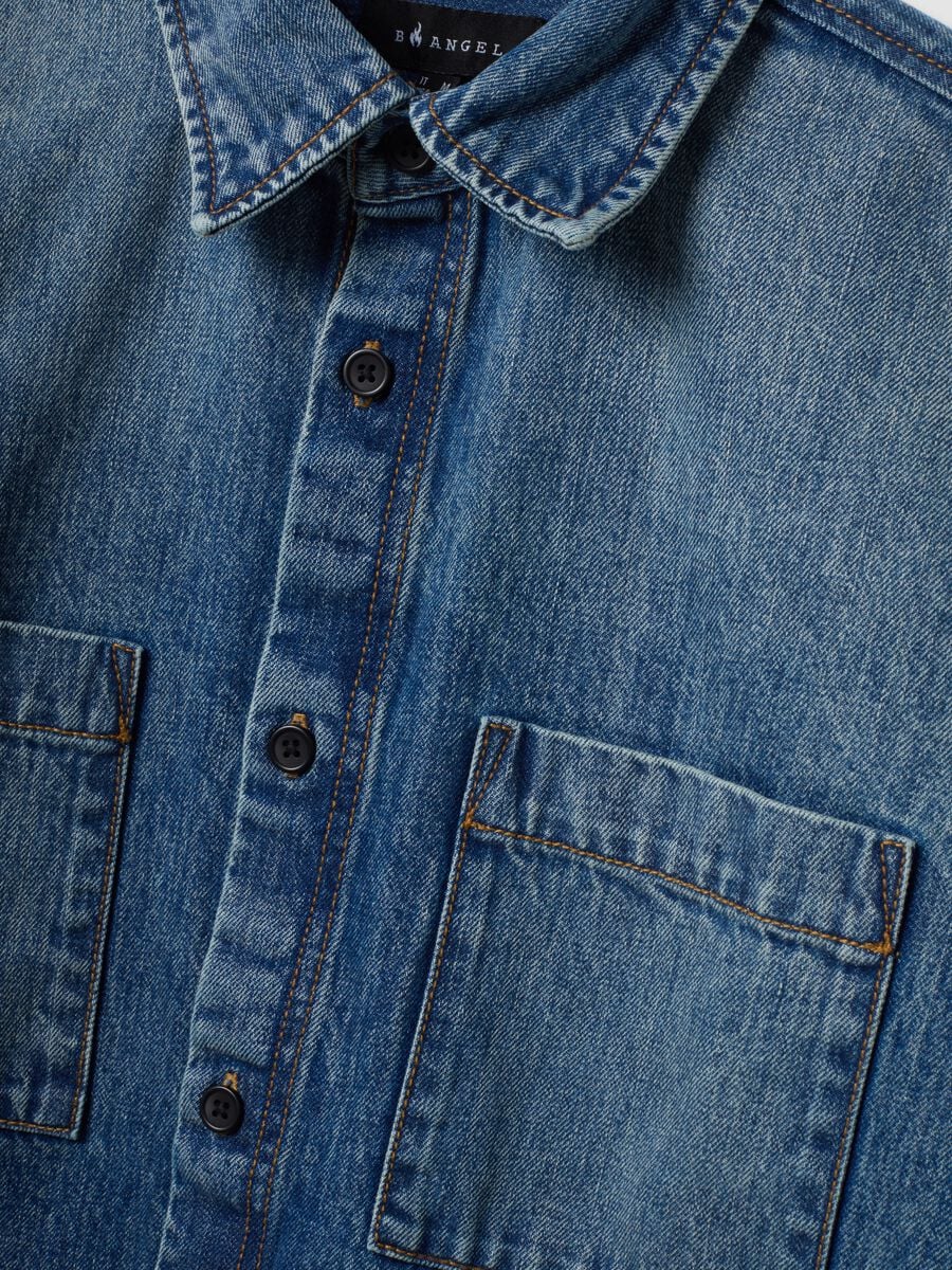 Blue pure cotton denim shirt, regular fit_5