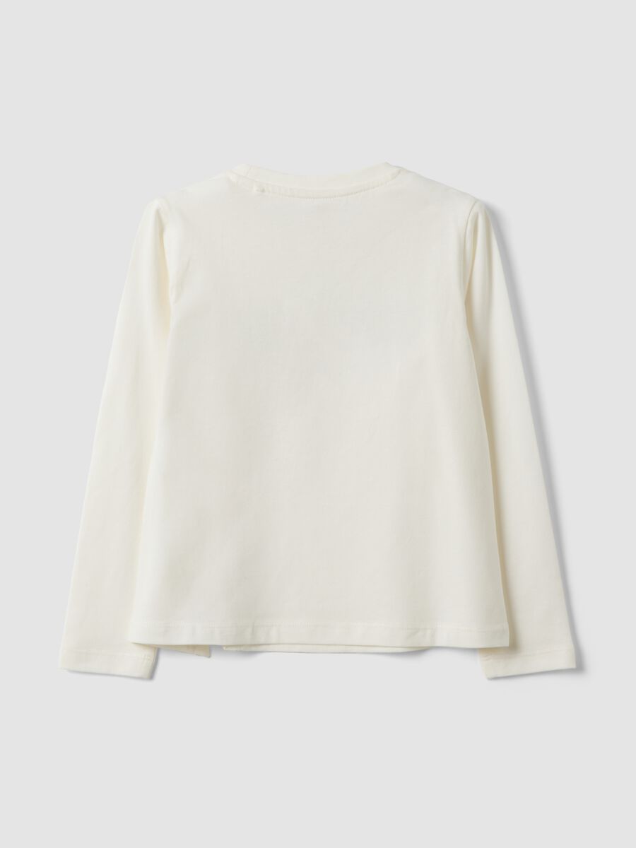 White stretch cotton T-shirt with stud print for girls_1