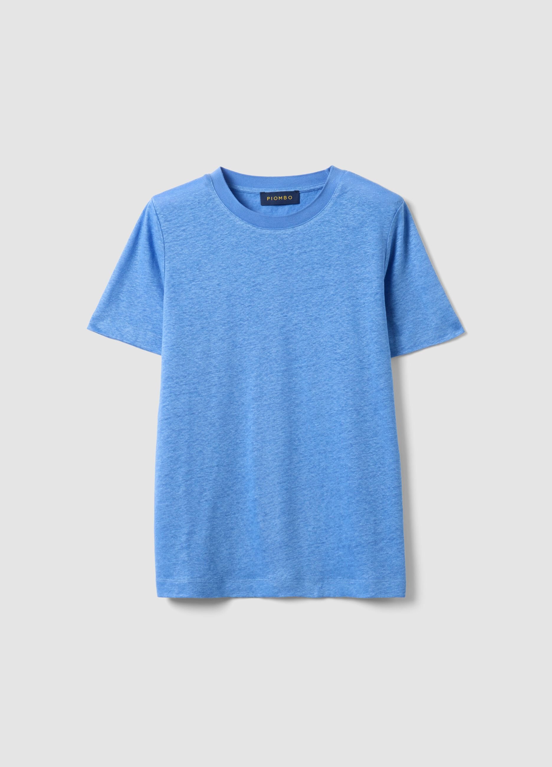 Light blue pure linen regular-fit short-sleeve T-shirt