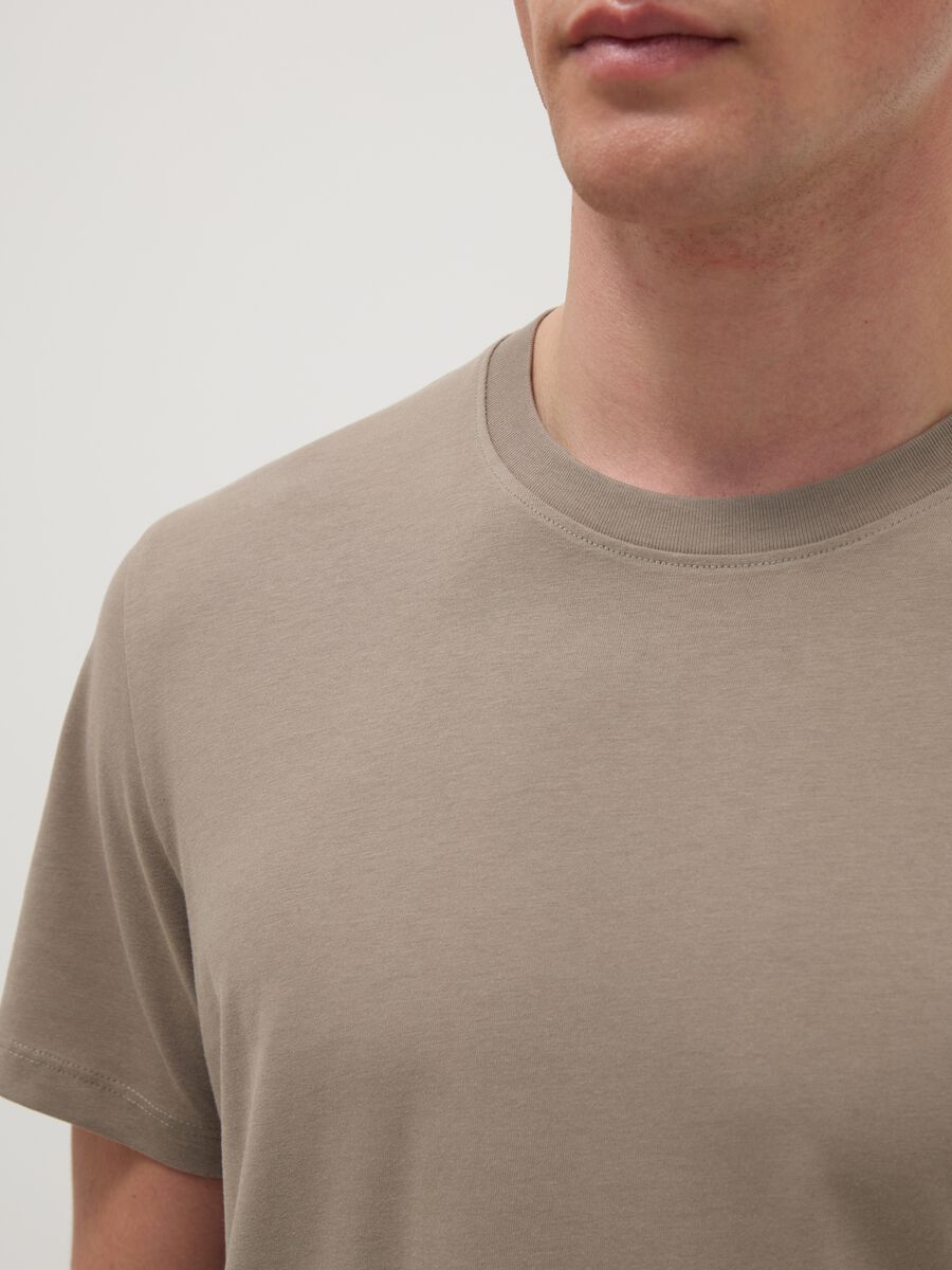 Beige T-shirt in pure cotton regular fit_3