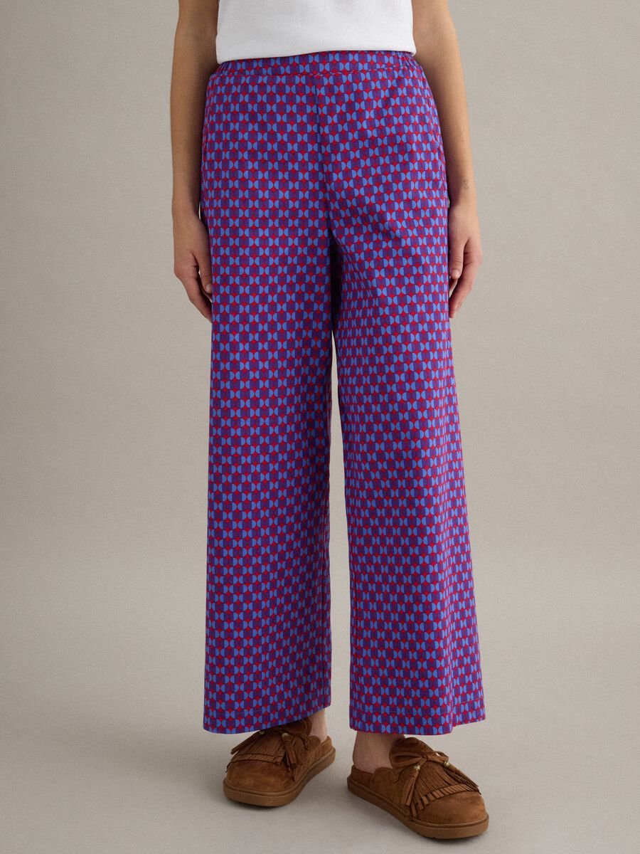 Multicoloured regular fit stretch cotton trousers with print_1