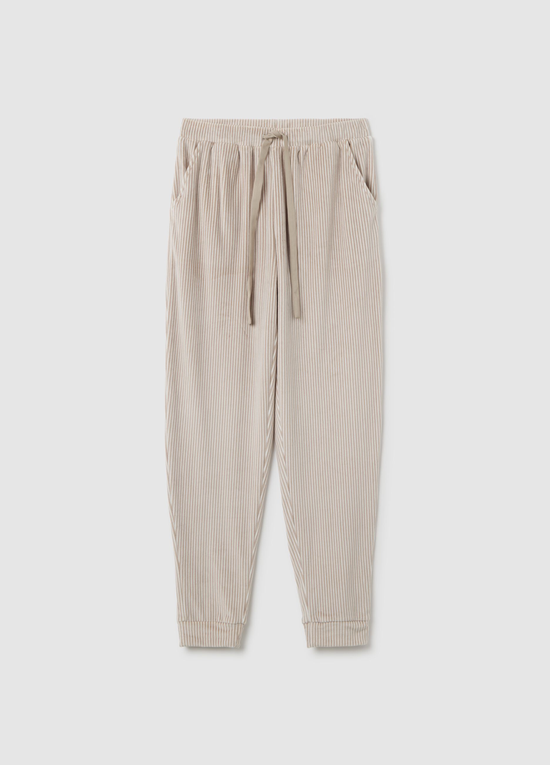 Beige adjustable waist pyjama trousers
