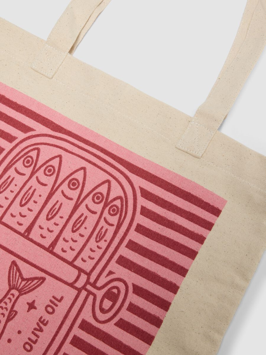 Pure cotton beige bag with sardine box print_1