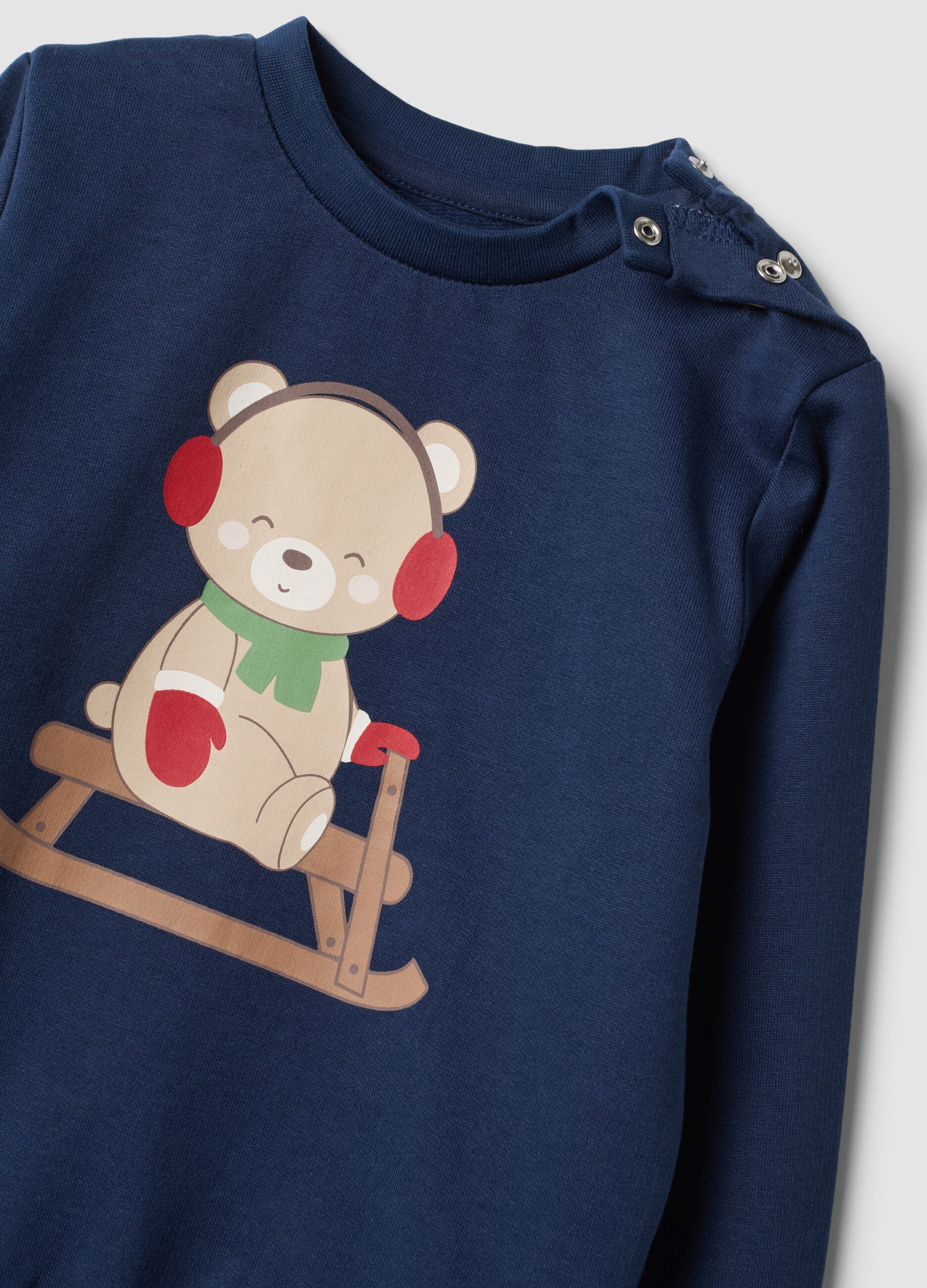 Navy blue pure cotton crew-neck pyjamas