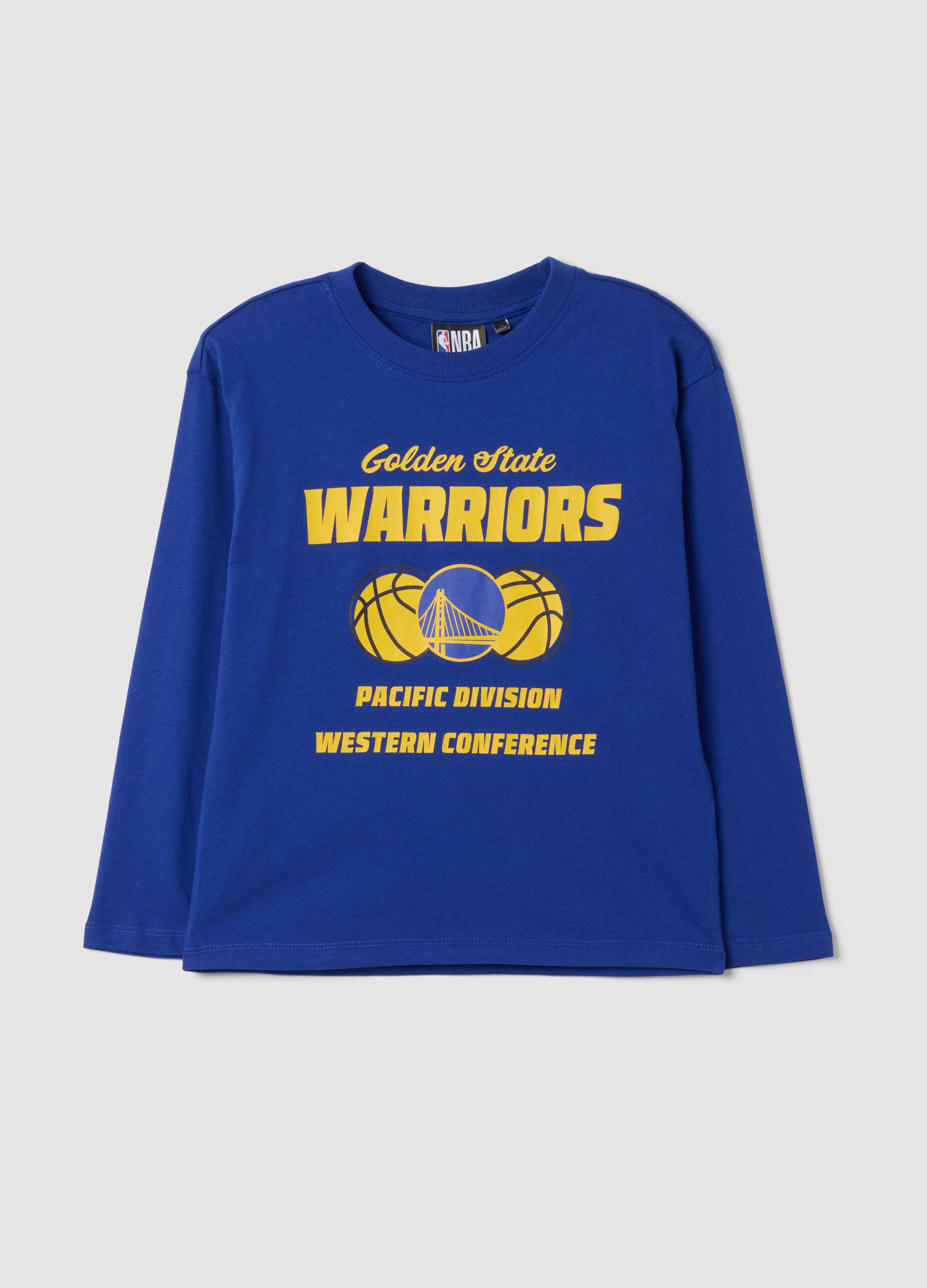 T-shirt blu in puro cotone con stampa basket