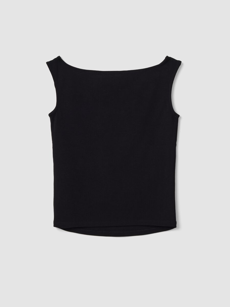 Black stretch cotton top with metal eyelets, regular fit_1