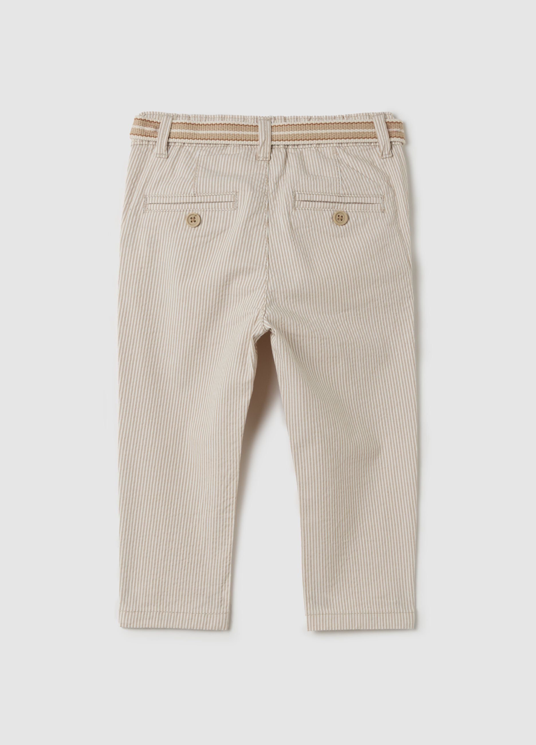 Striped chino trousers with belt