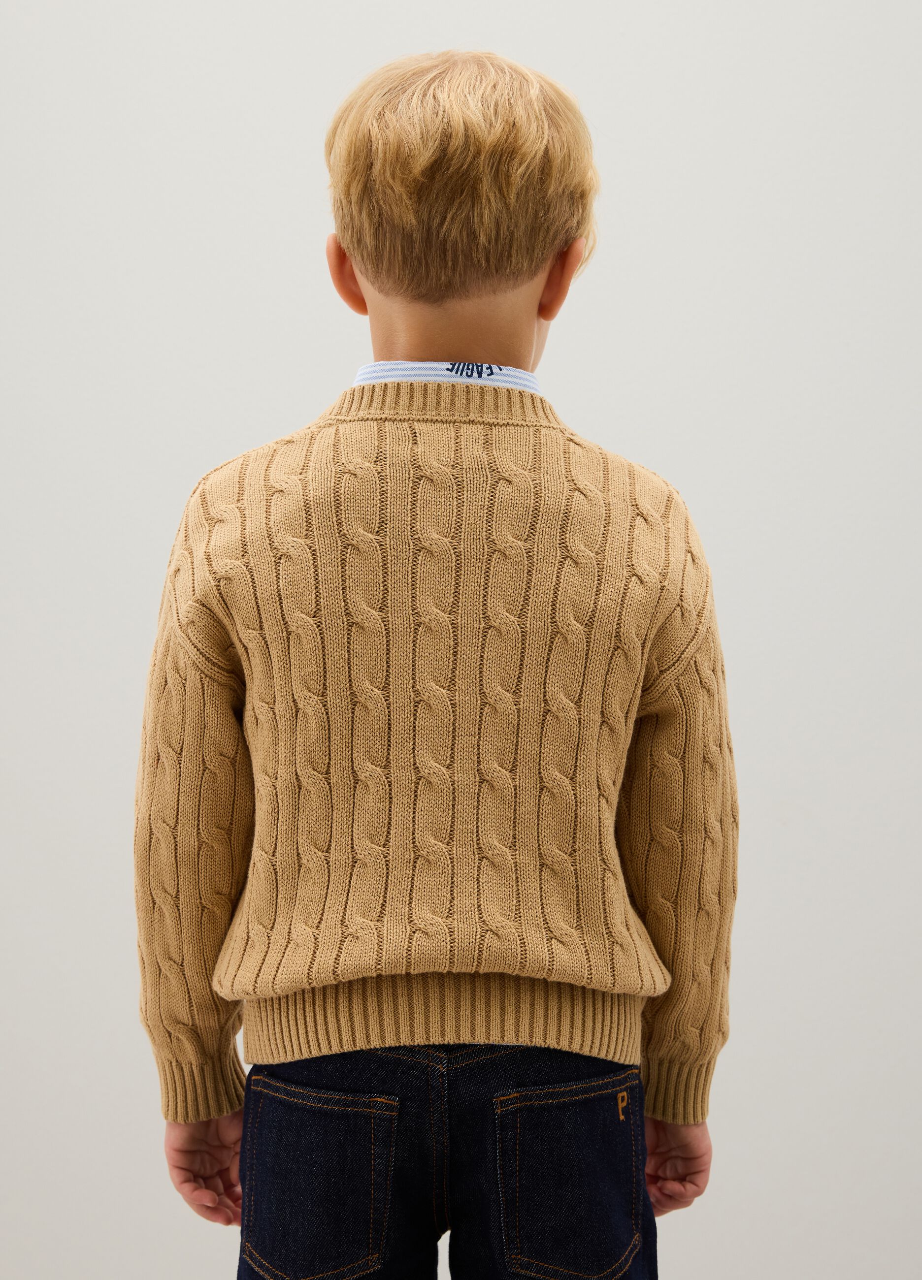 Beige pure cotton regular fit children's jumper