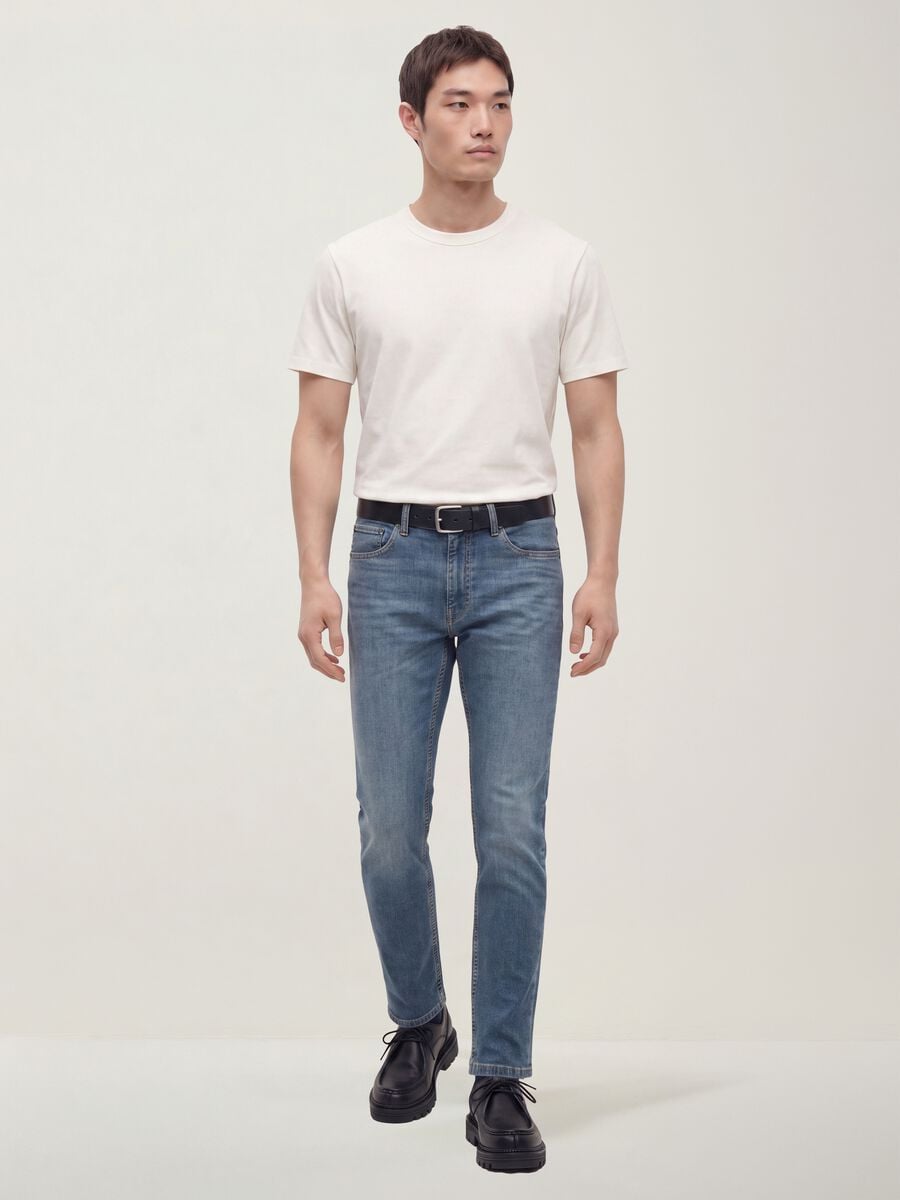 White pure cotton crew-neck T-shirt, relaxed fit_1