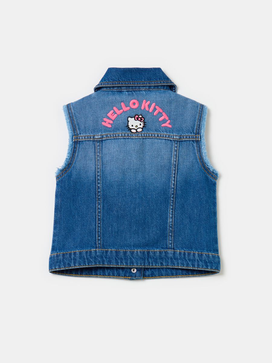 Denim sleeveless jacket with Hello Kitty patch_1