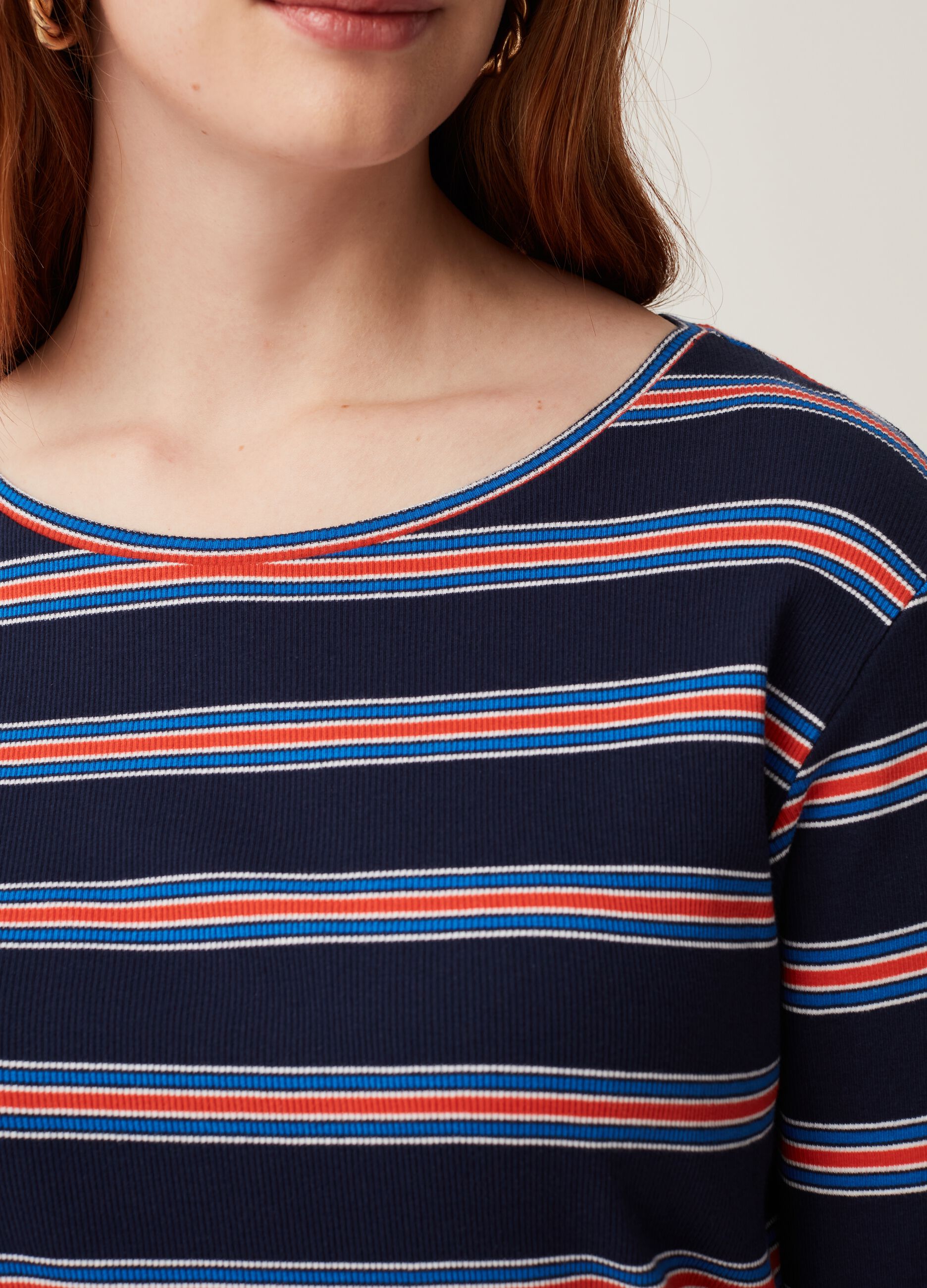 T-shirt a costine con righe sottili Curvy MYA_3