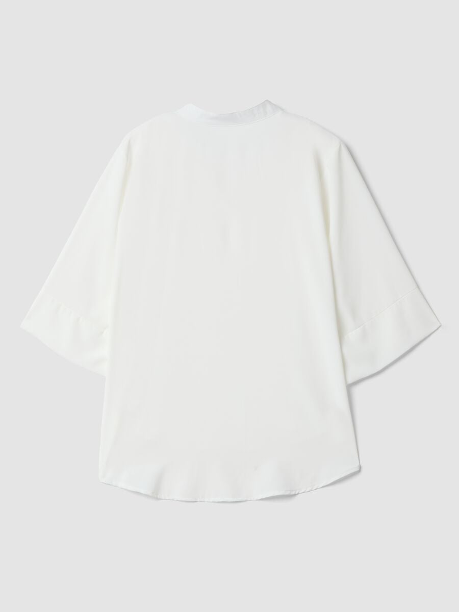 White regular-fit blouse with wide sleeves and mandarin collar_6