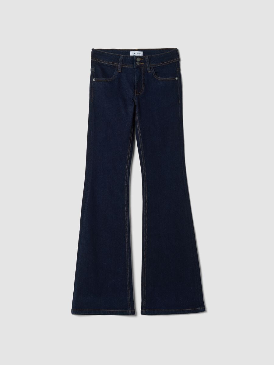Jeans blu flare in cotone elasticizzato_5