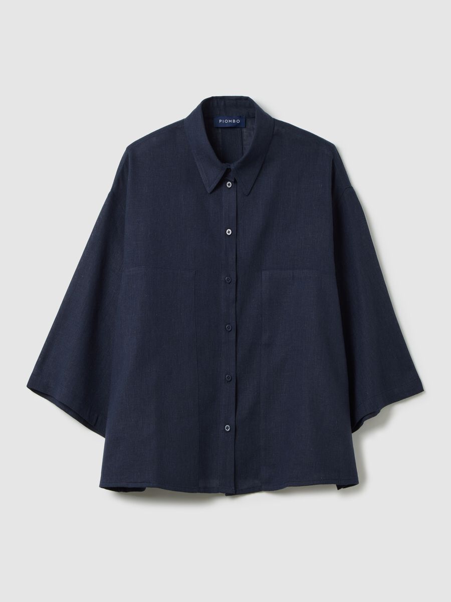 Women's oversize shirt in dark blue linen blend_4