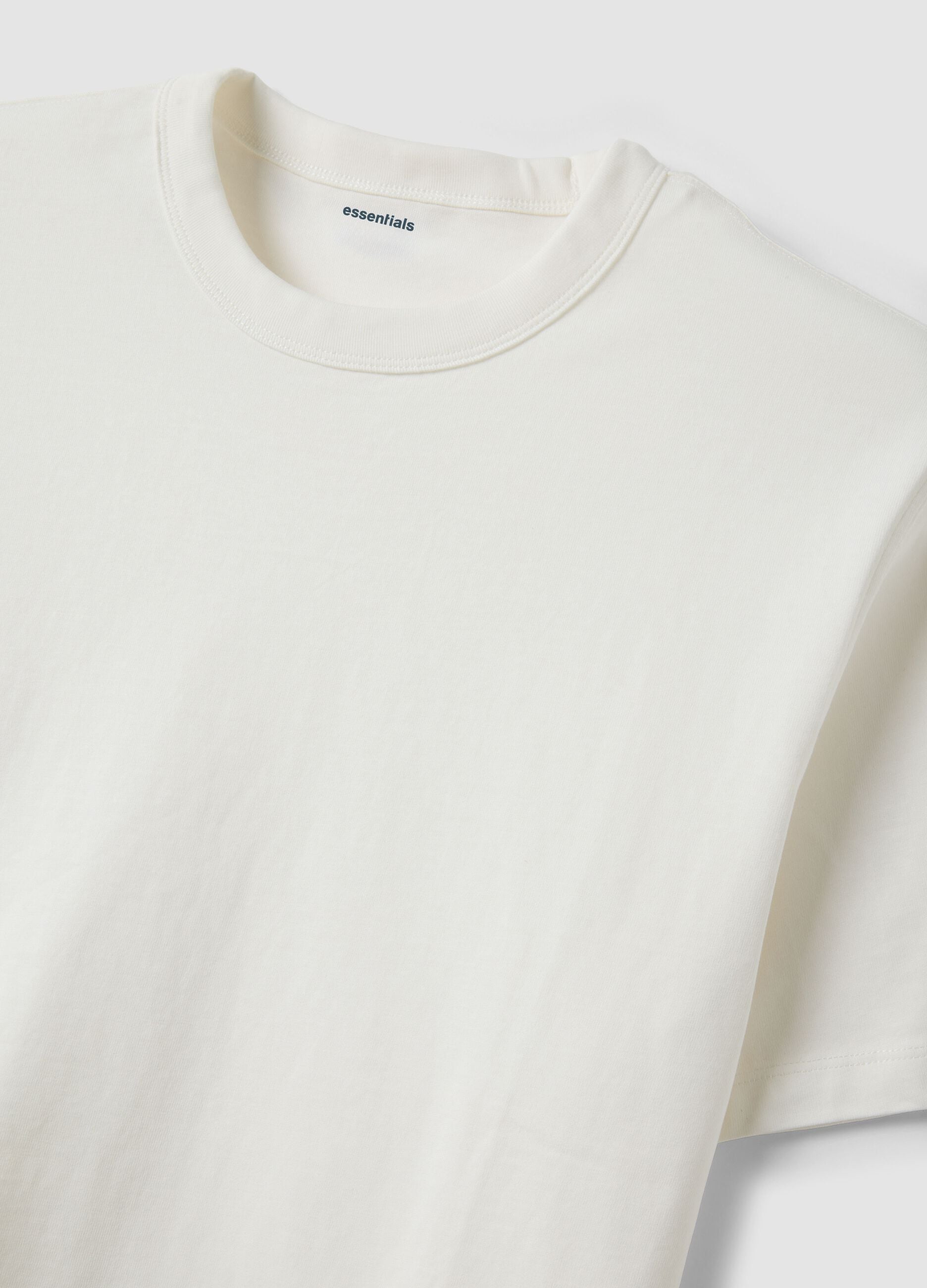 White pure cotton crew-neck T-shirt, relaxed fit