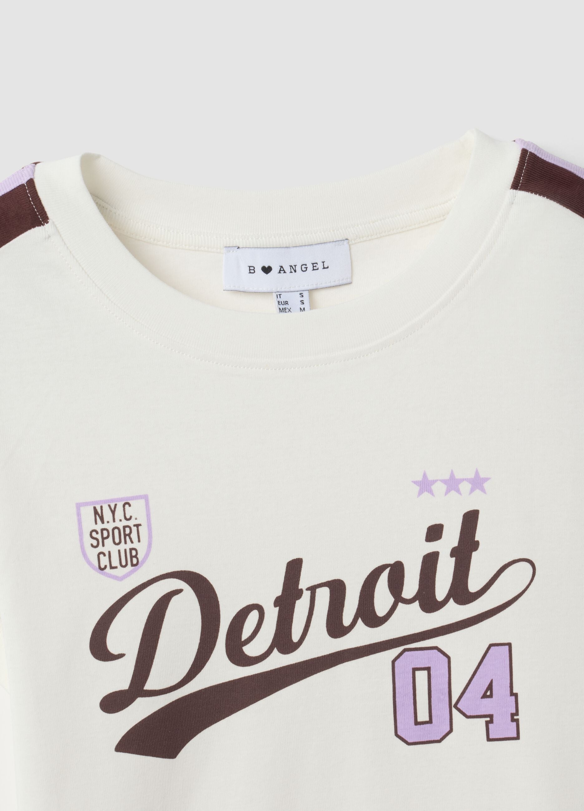 White pure cotton crew-neck T-shirt with Detroit print