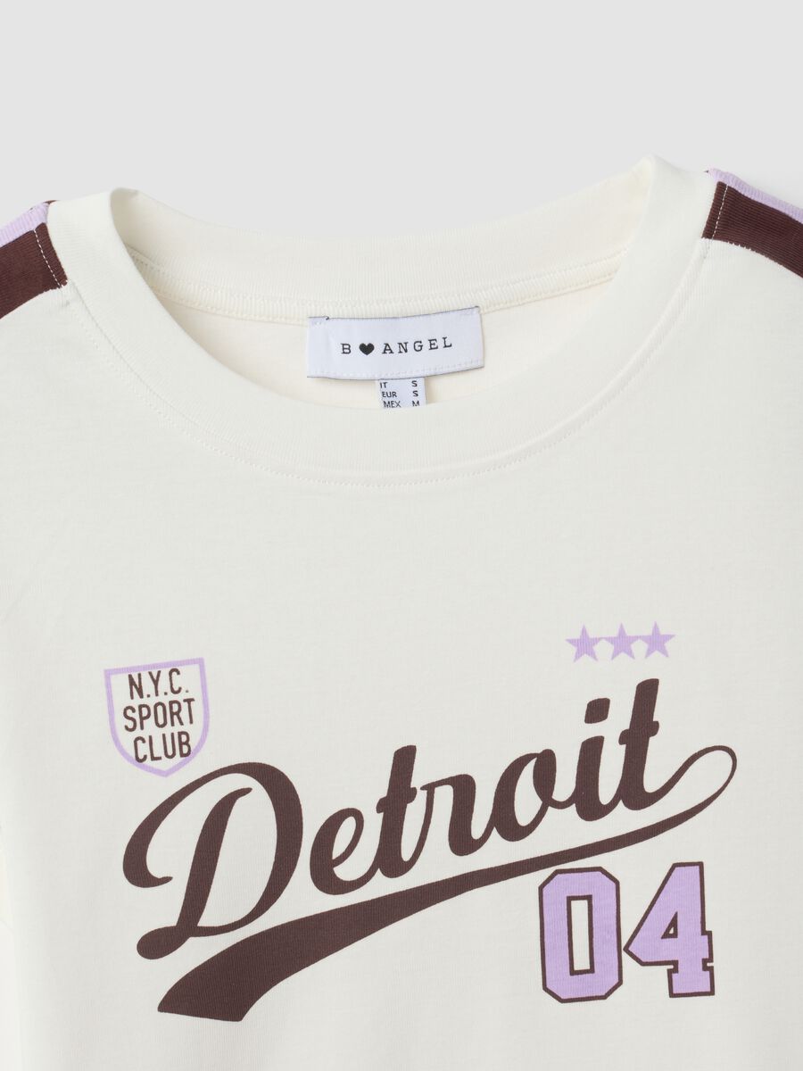 T-shirt bianca in puro cotone con girocollo e stampa Detroit_1