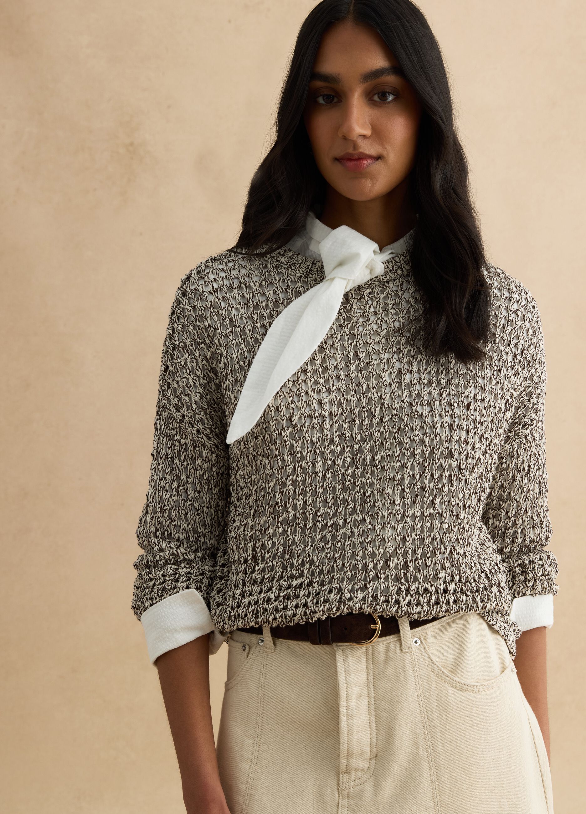 Multicolour cotton blend regular fit pullover with knitted design