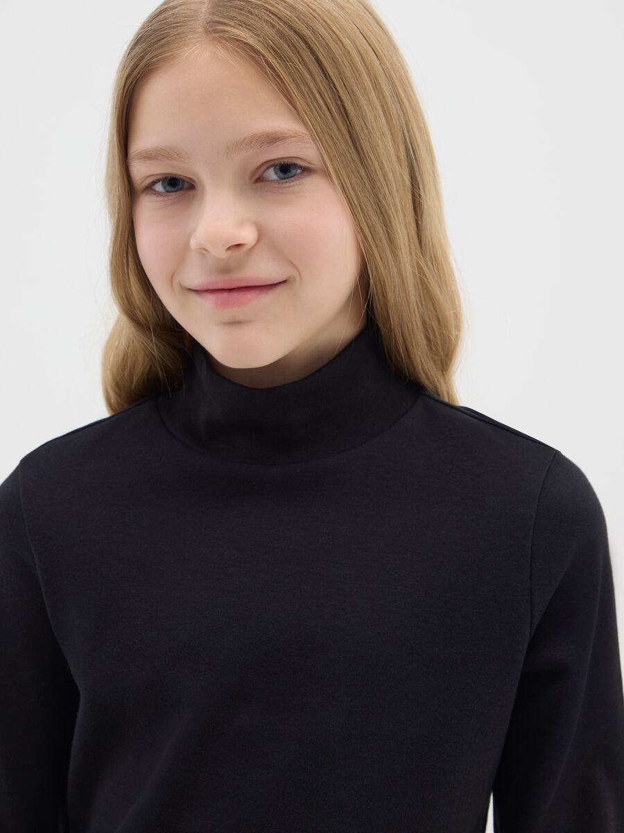 Girls' black slim fit pure cotton T-shirt_2