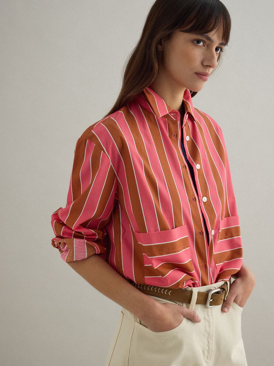 Regular fit multicolour striped cotton blend shirt_0