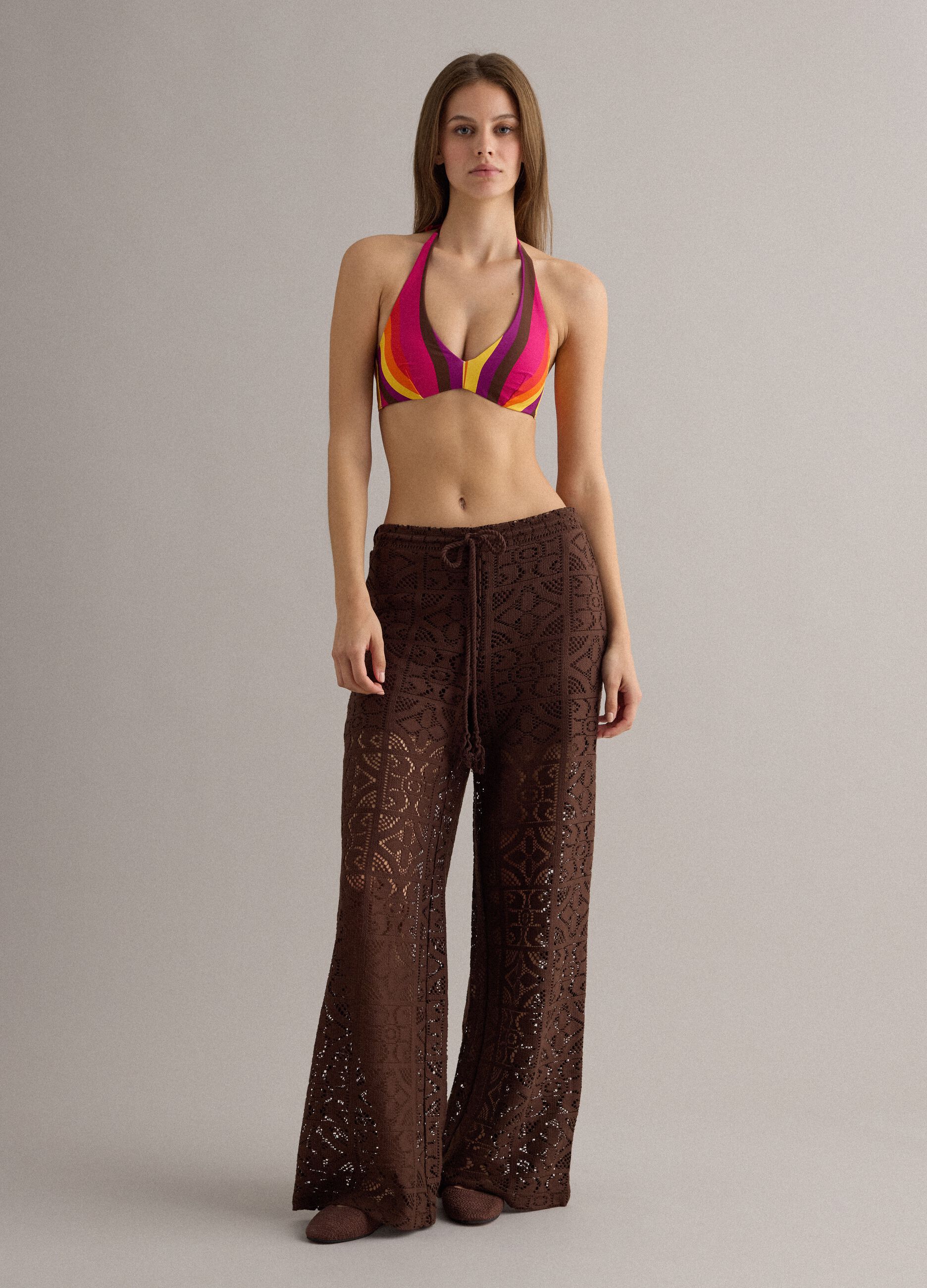 Multicolour triangle bikini top in stretch fabric
