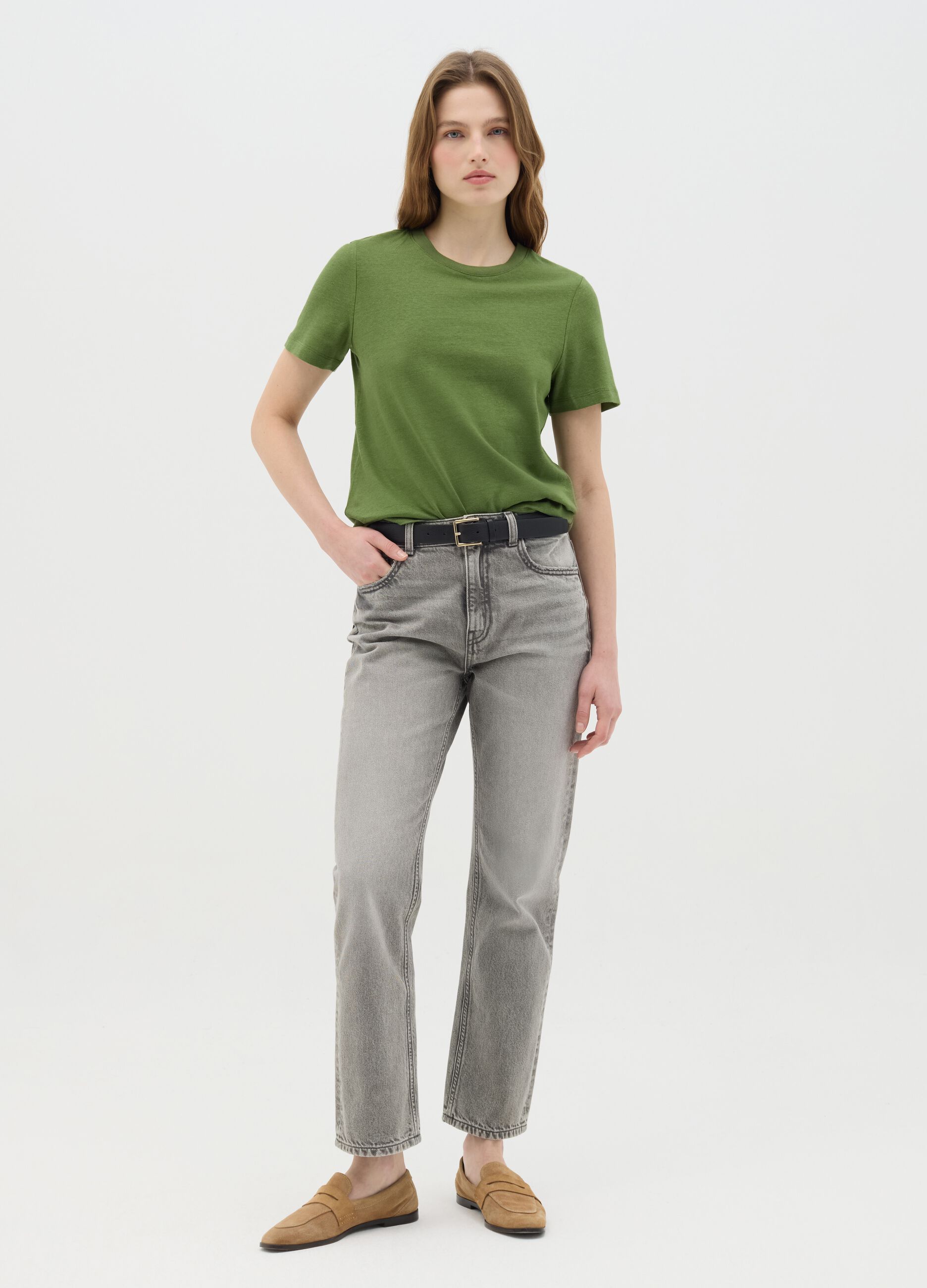Green Cotton and Linen T-shirt